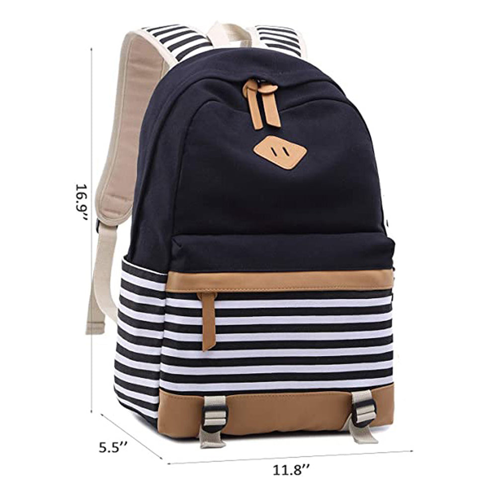 Black Stripes 3 Pcs Matching Backpack With Lunch Bag & Stationery Pouch, Black