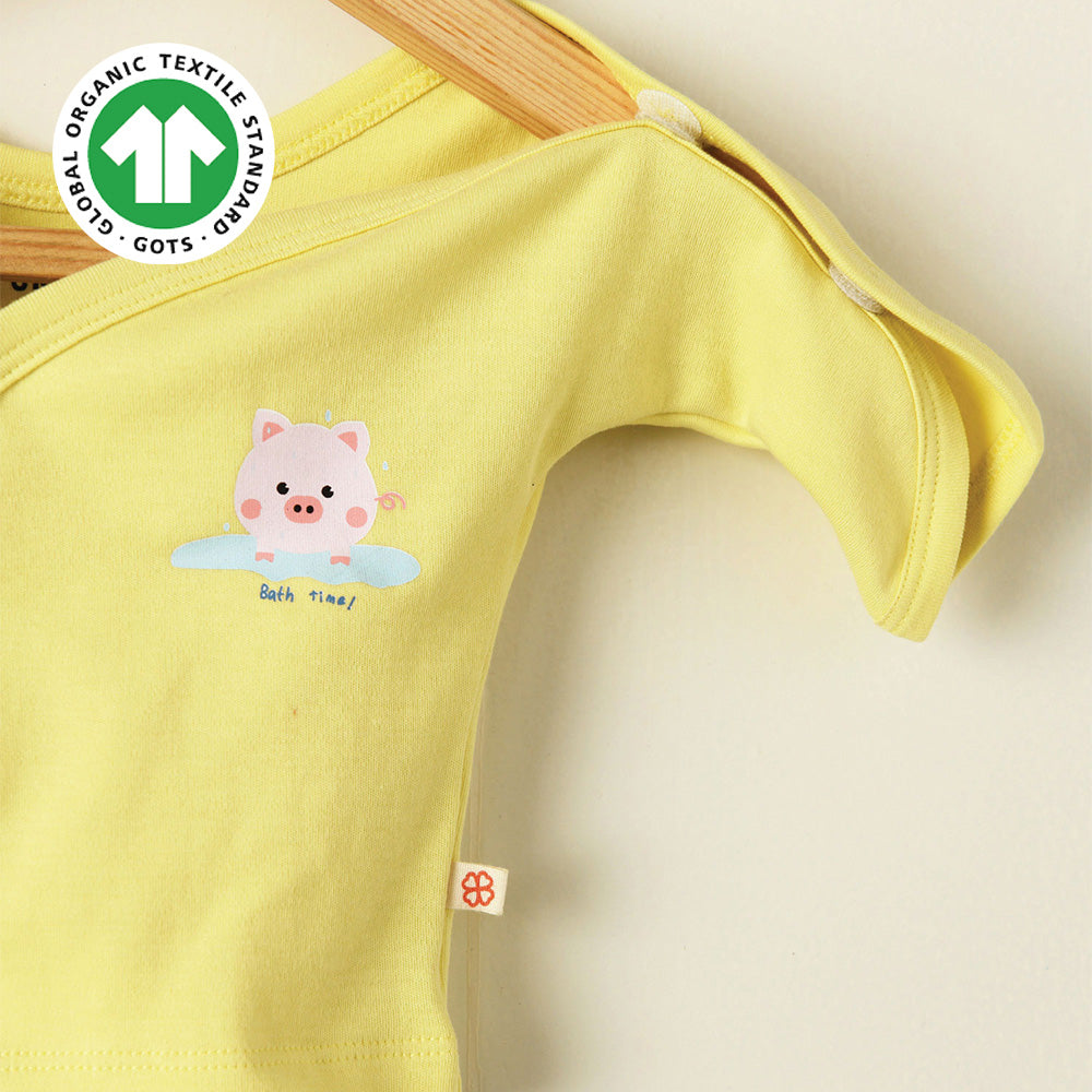 Greendigo 100% Organic Cotton Yellow Kimono Top For Premature Baby Boys And Baby Girls