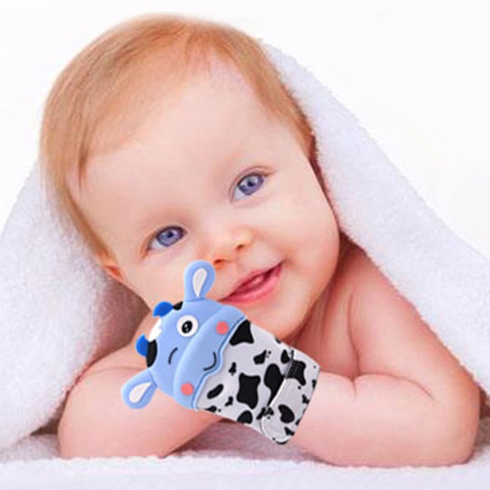 Teething Mitten Silicone Self Soothing Glove 1 Pc Cow Shape - Blue