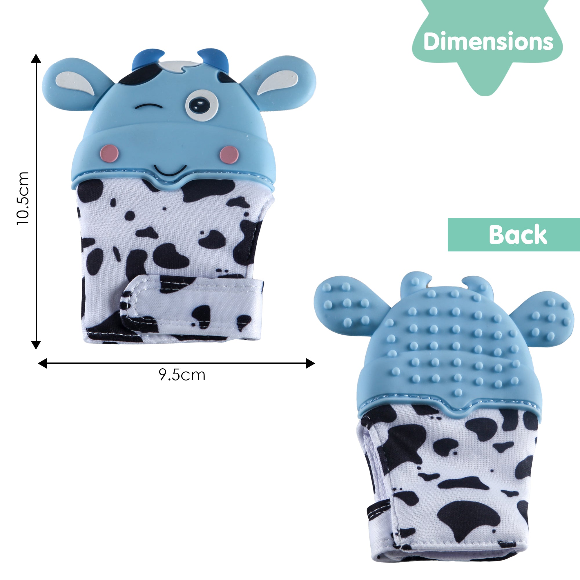 Teething Mitten Silicone Self Soothing Glove 1 Pc Cow Shape - Blue