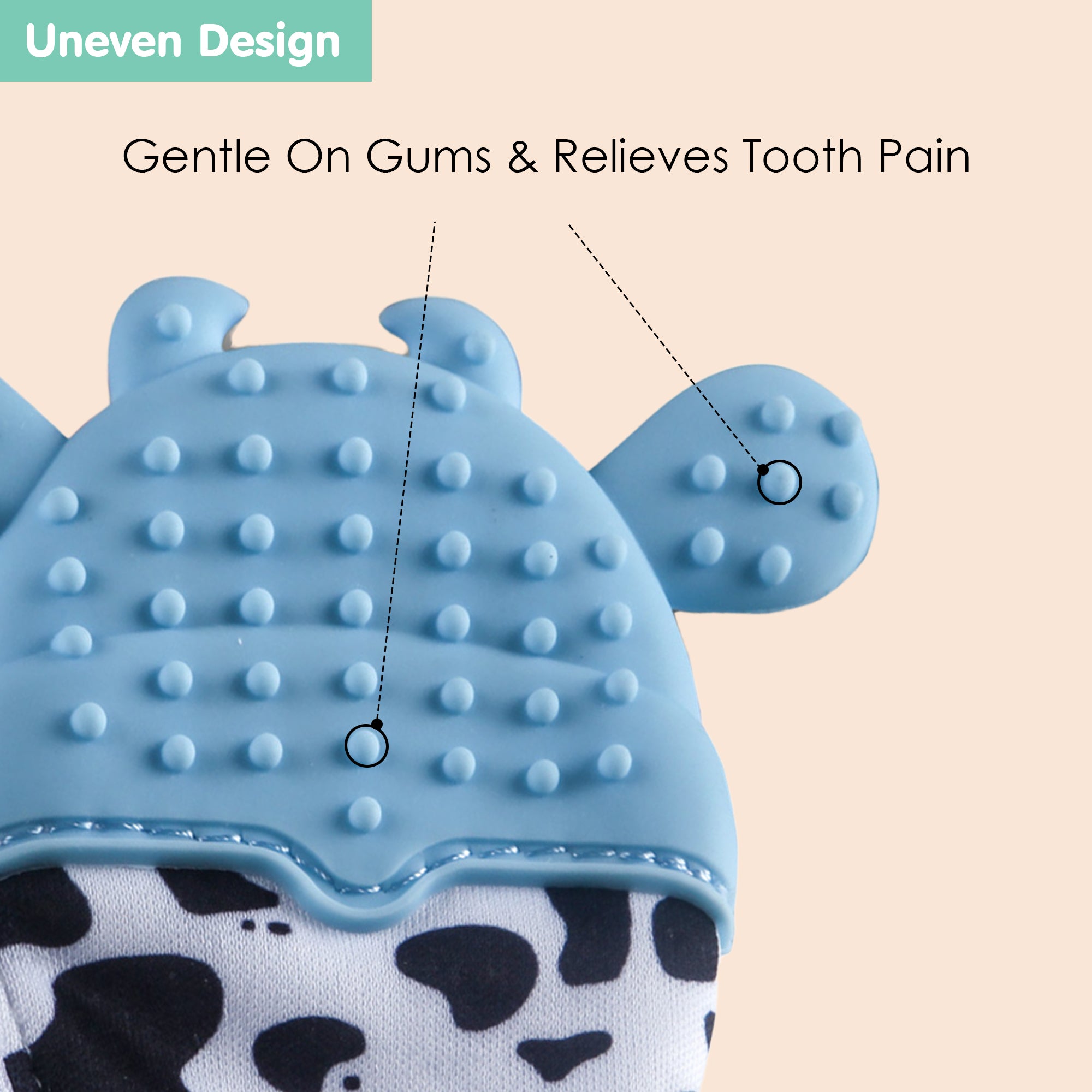 Teething Mitten Silicone Self Soothing Glove 1 Pc Cow Shape - Blue