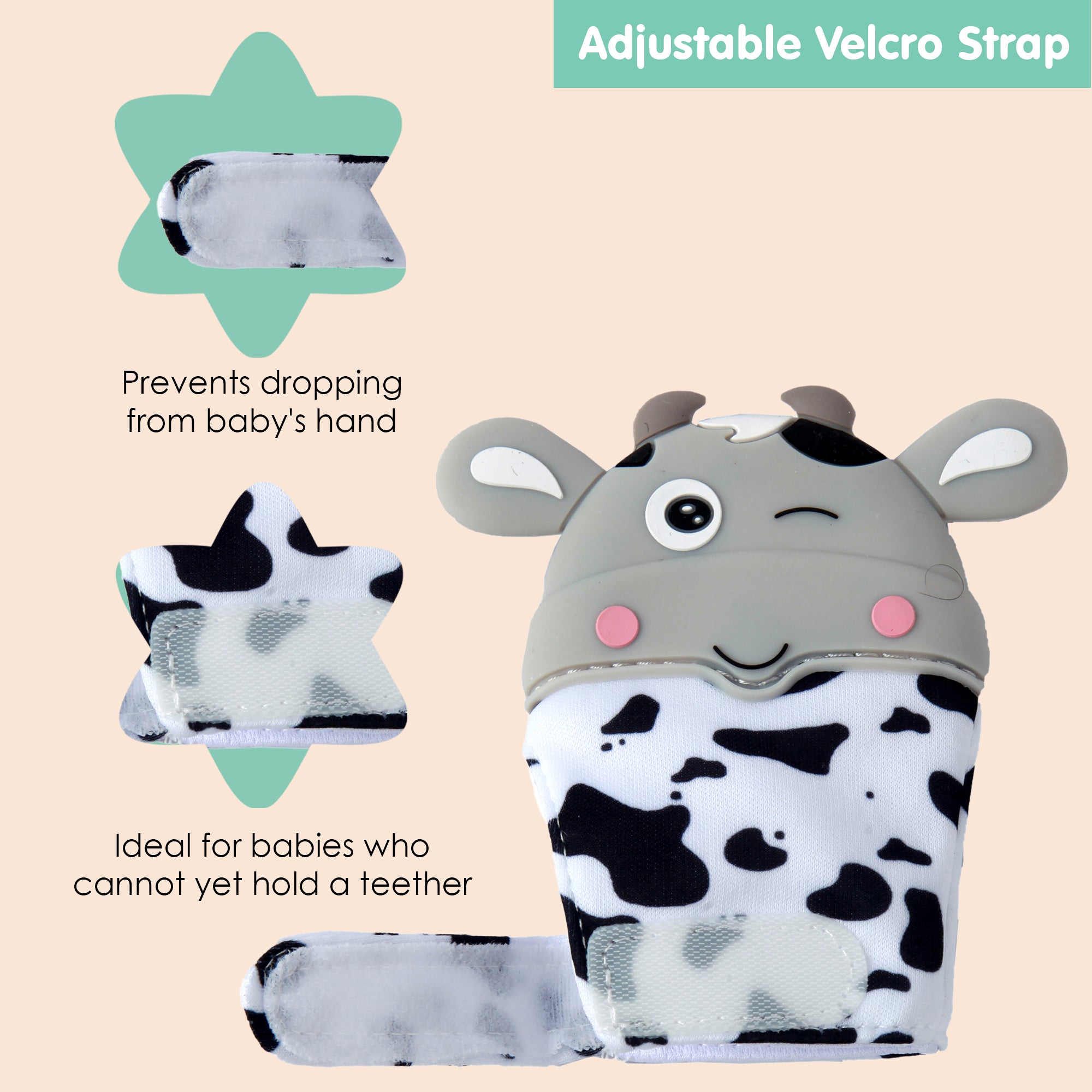 Winking Cow Grey Teething Mitten - 1 pc