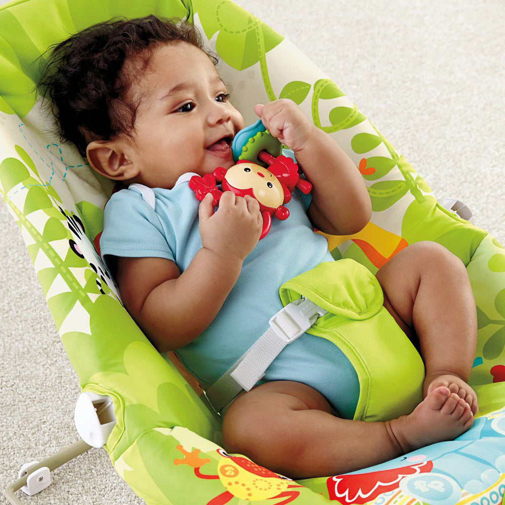 Baby Moo Jungle Friends Soothing Vibrations Bouncer Rocker With Musical Hanging Toys - Green