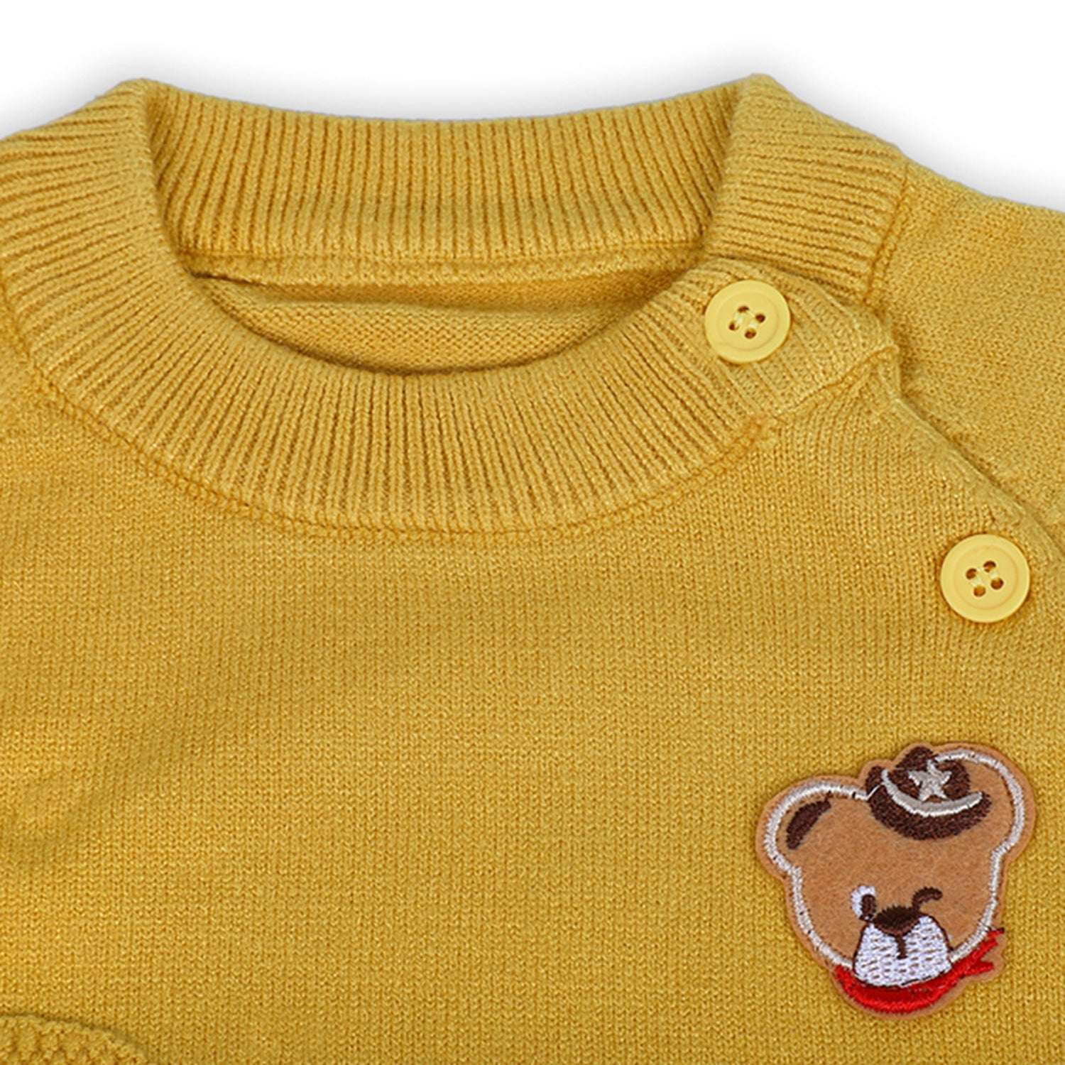 Bear Embroidery Premium Full Sleeves Knitted Sweater - Mustard
