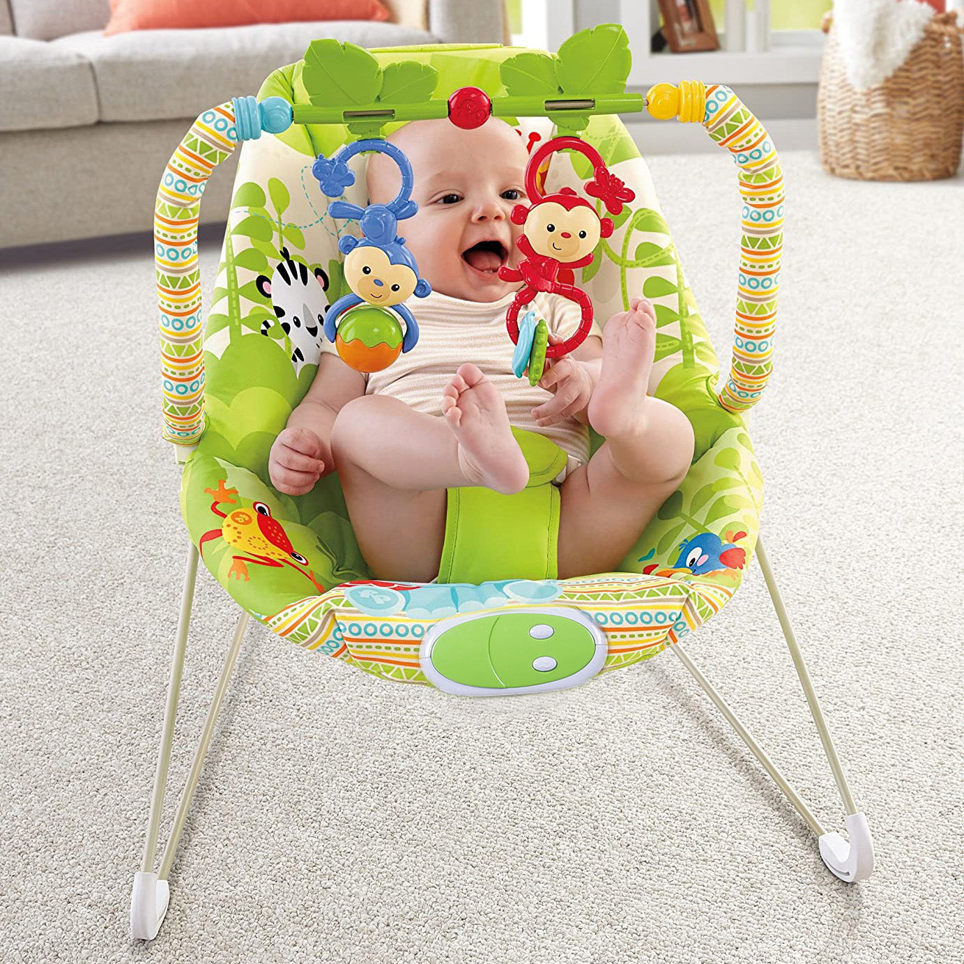 Baby Moo Jungle Friends Soothing Vibrations Bouncer Rocker  - Green