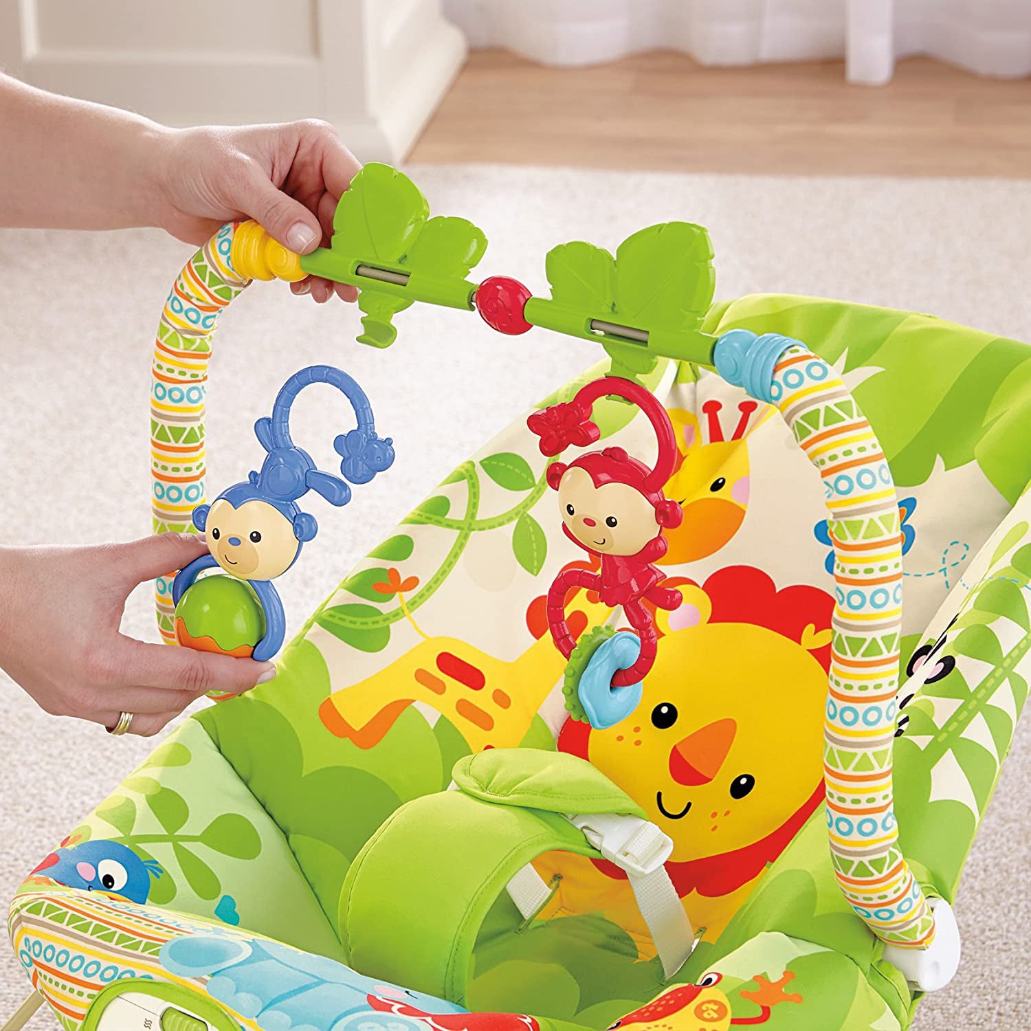 Baby Moo Jungle Friends Soothing Vibrations Bouncer Rocker  - Green