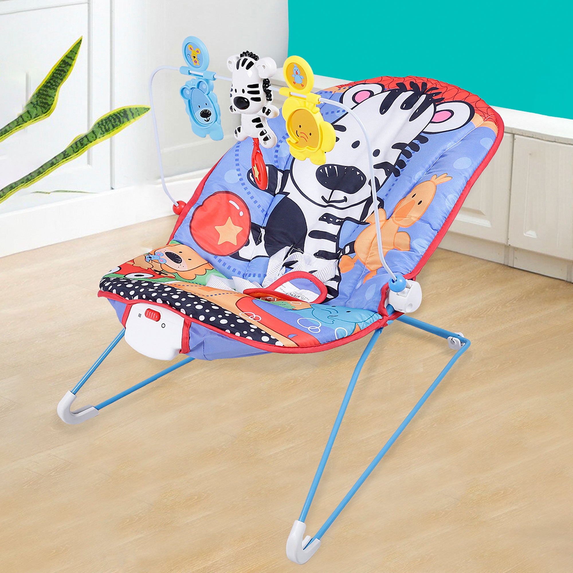 Baby Moo Jungle Friends Soothing Vibrations Bouncer Rocker With Musical Hanging Toys - Blue