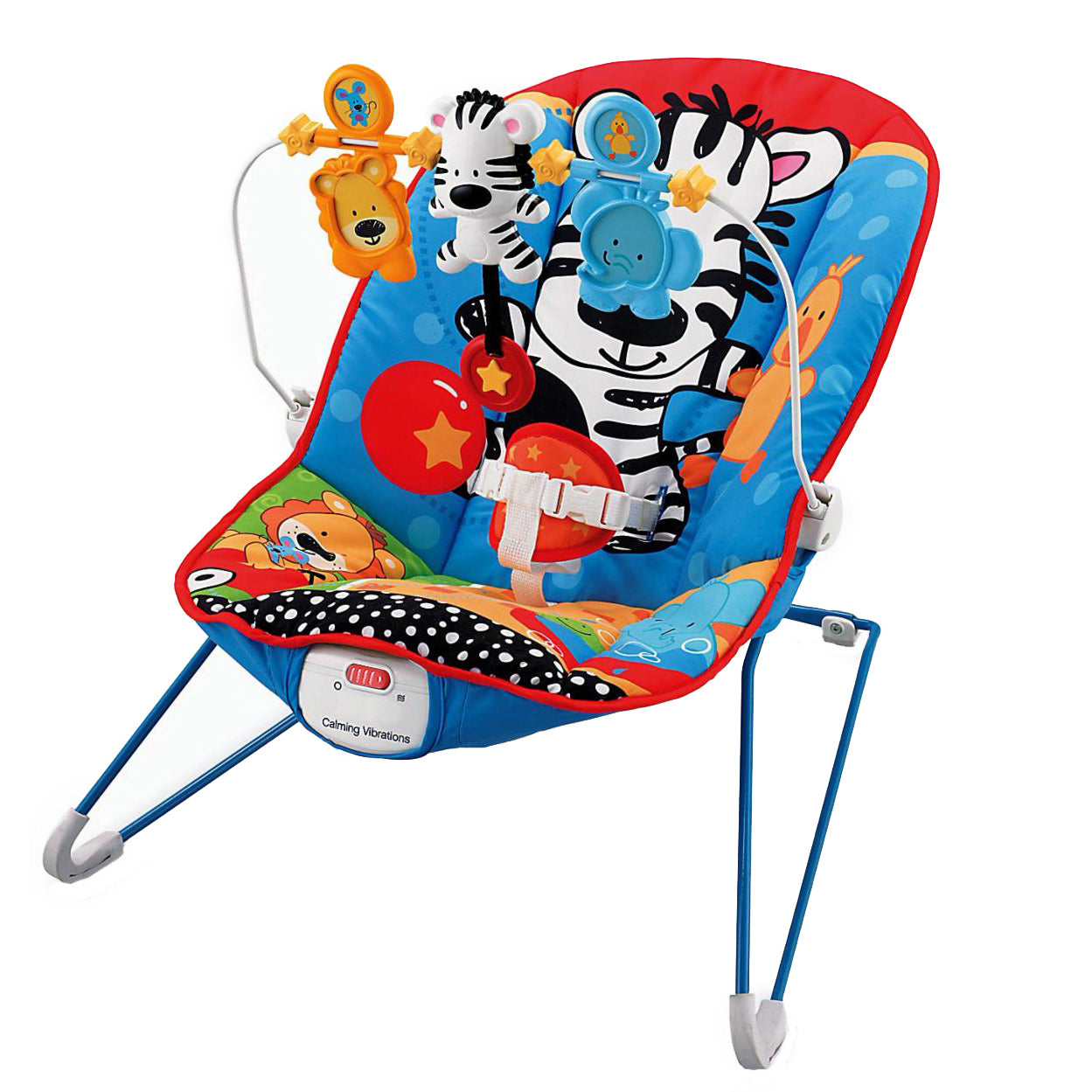 Baby Moo Jungle Friends Soothing Vibrations Bouncer Rocker With Musical Hanging Toys - Blue