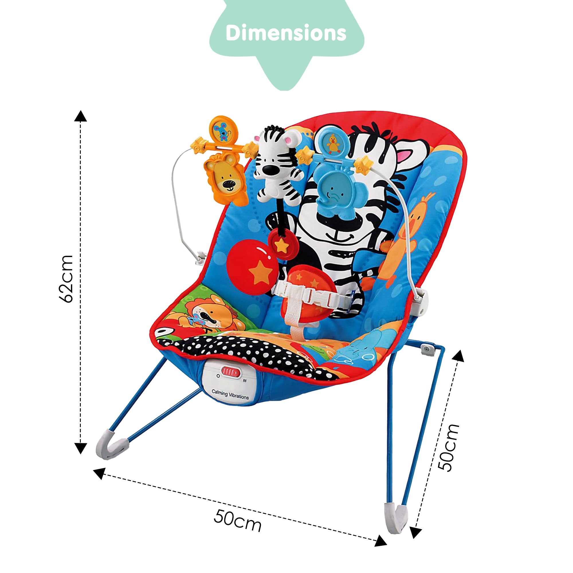 Baby Moo Jungle Friends Soothing Vibrations Bouncer Rocker With Musical Hanging Toys - Blue