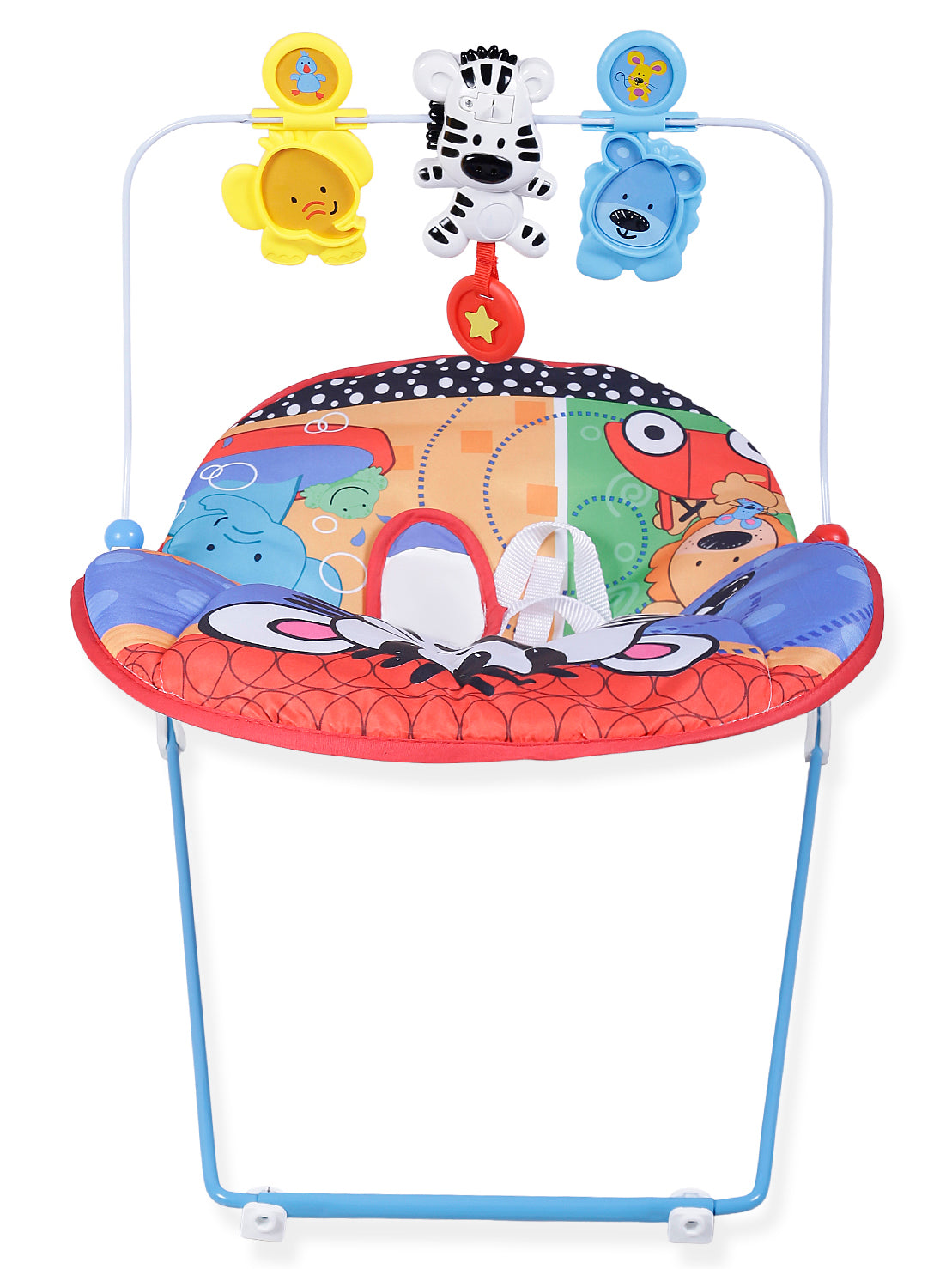 Baby Moo Jungle Friends Soothing Vibrations Bouncer Rocker With Musical Hanging Toys - Blue