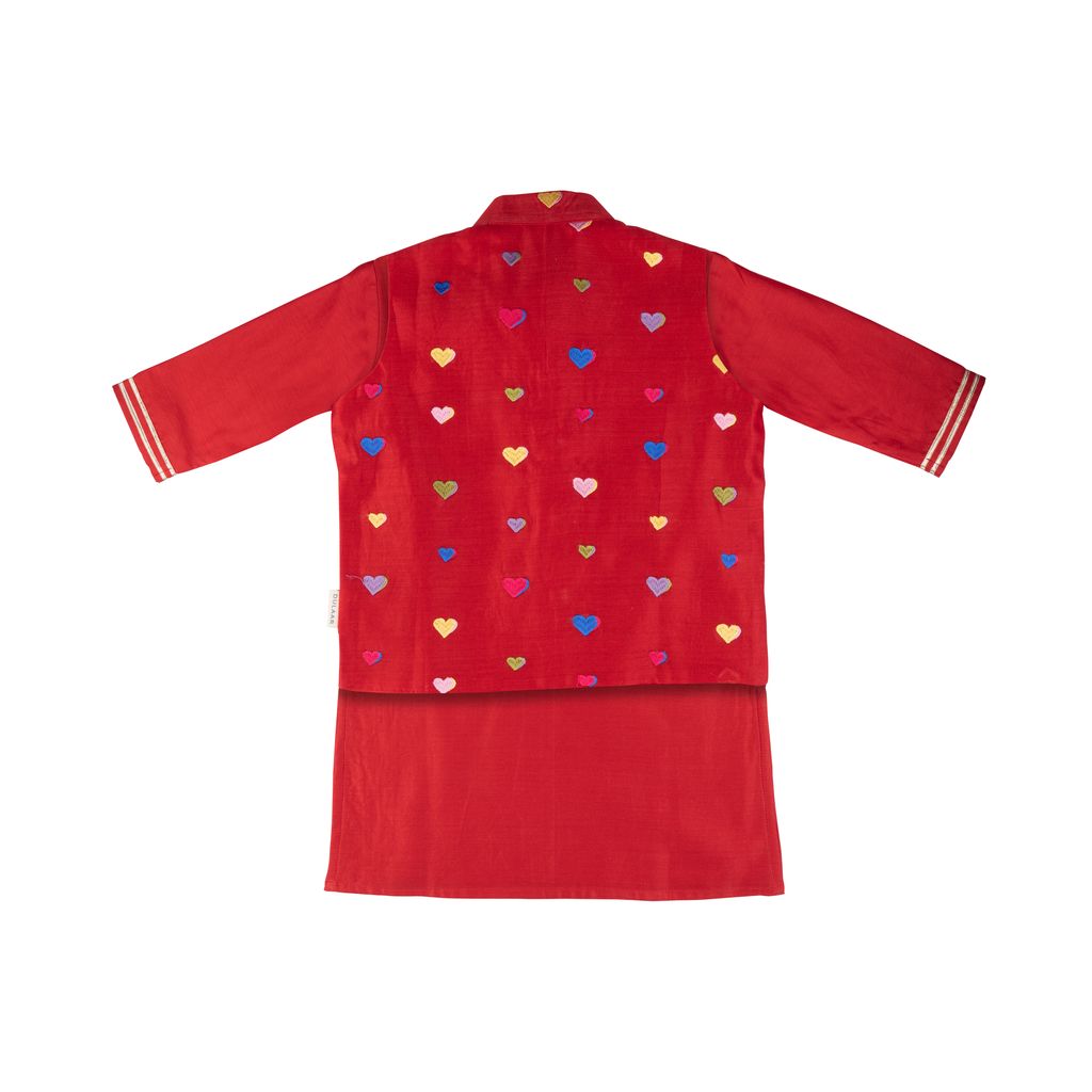 Chanderi Kurta Pyjama & Bandi Set | Embroidered (Gota Work)