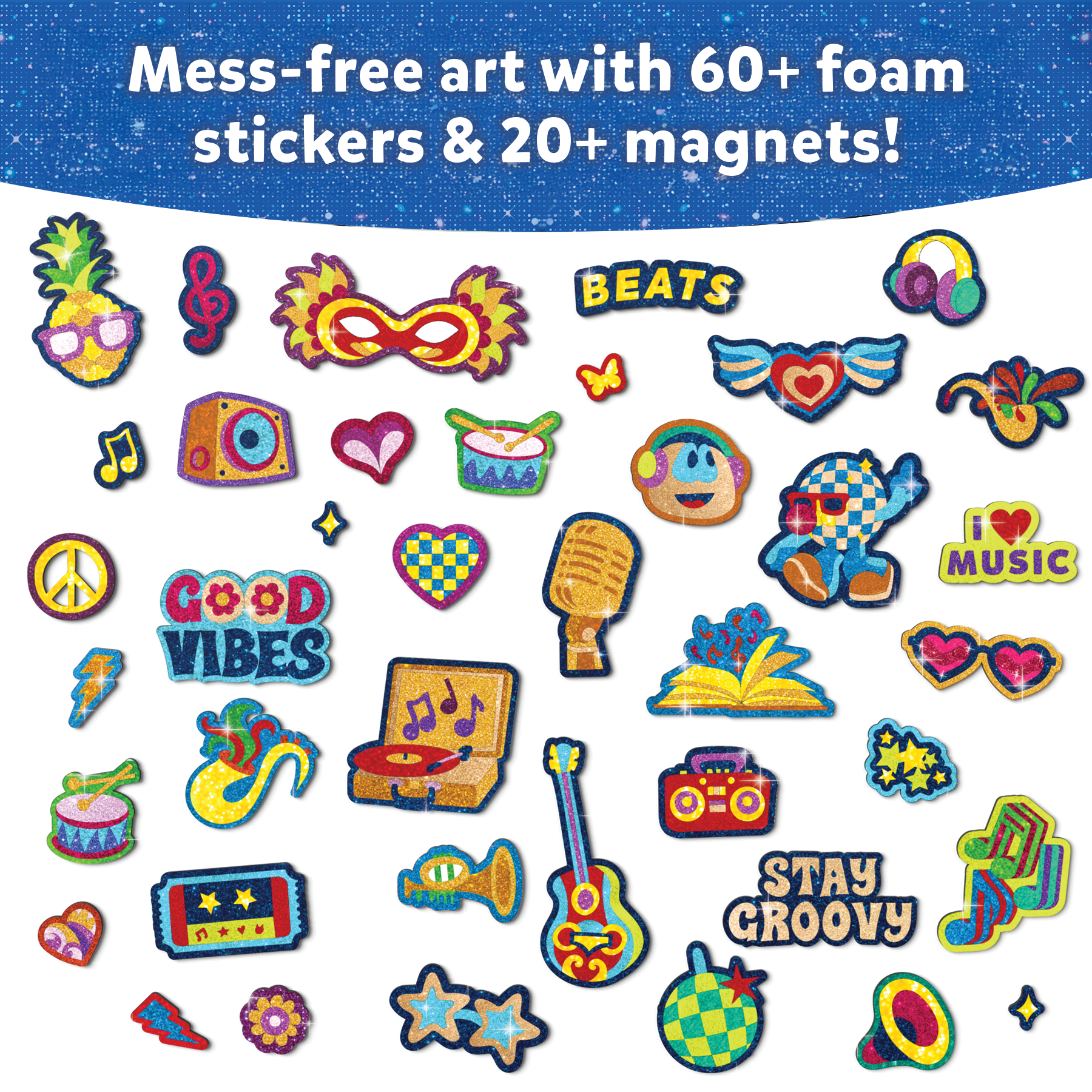 Skillmatics Foil Fun - Groovy Beats, 20+ DIY Foil Art Magnets, Mess-Free Craft Kit, 60+ Foam Stickers, Creative Activity for Kids, Tweens, Teens (Ages 7-13), Adults, Gifts, Travel, Party Favour