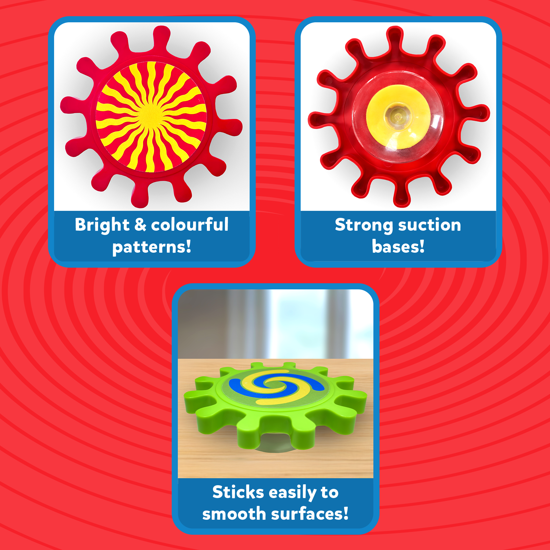 Skillmatics Spinny Gears for Babies - Fun Interlocking Spinning Gears, STEM & Sensory Toy, Suction Spinners for Windows, Table, Bath, Travel Toy, Gifts for Infants & Toddlers 6-36 Months, Set of 3