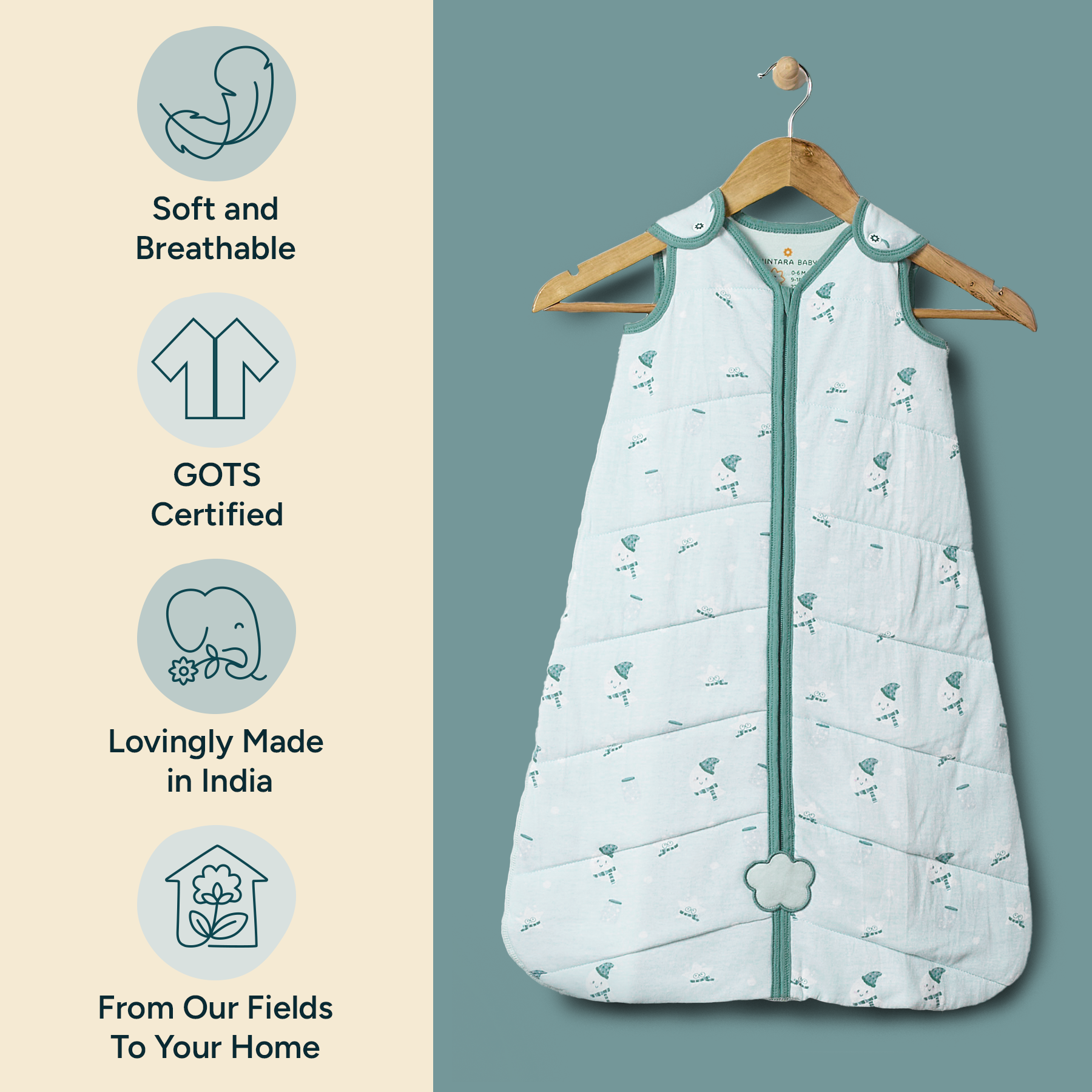 Nintara Baby 1.5 TOG Sleep Sack - Premium Organic Cotton, Soft, Breathable, Wearable Blanket for Newborns, Infants & Toddlers (0-24 Months), Unisex Baby Sleeping Bag, Gifts for Babies