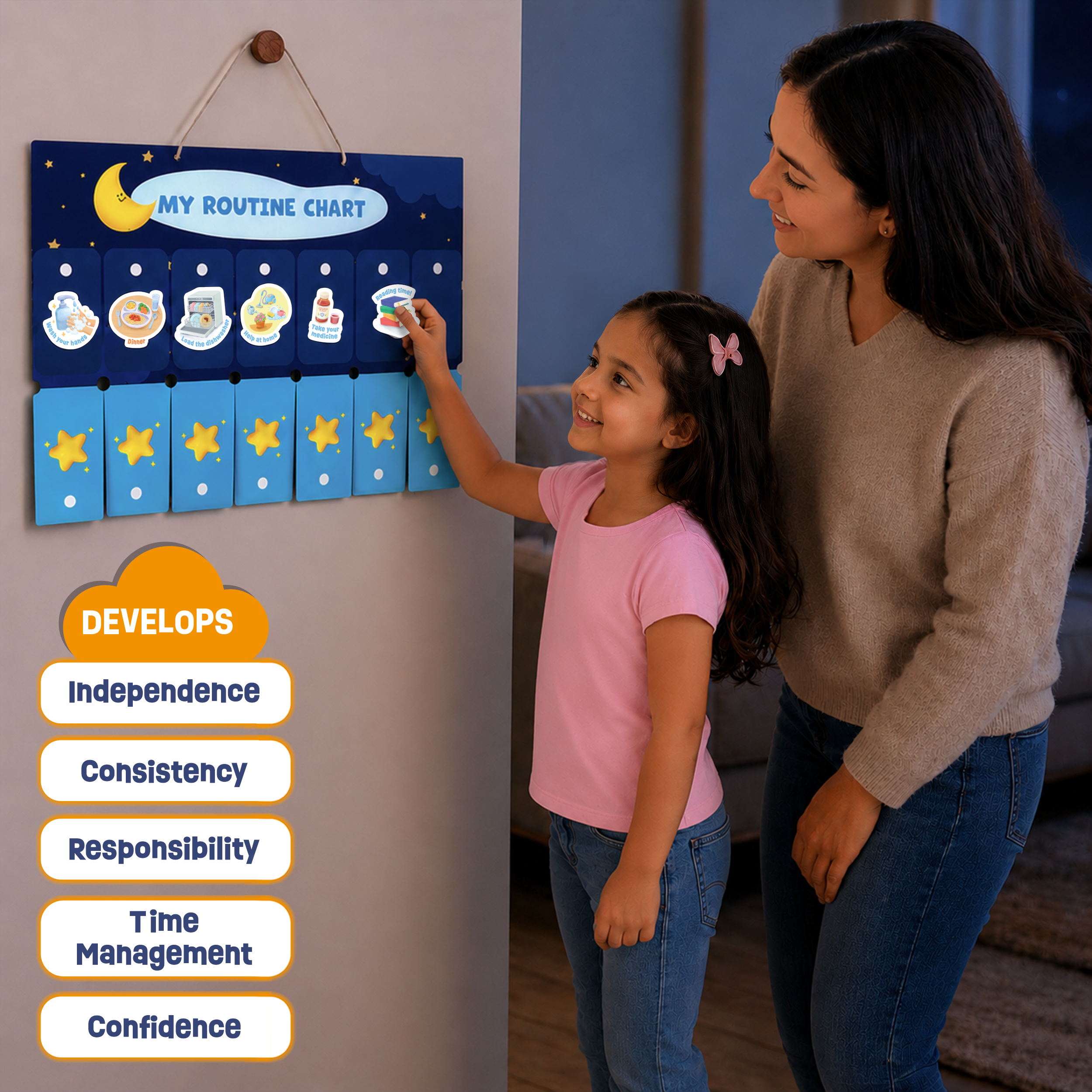 My Daily Routine Chart – Reusable Double-Sided Magnetic Chore Chart & Visual Schedule