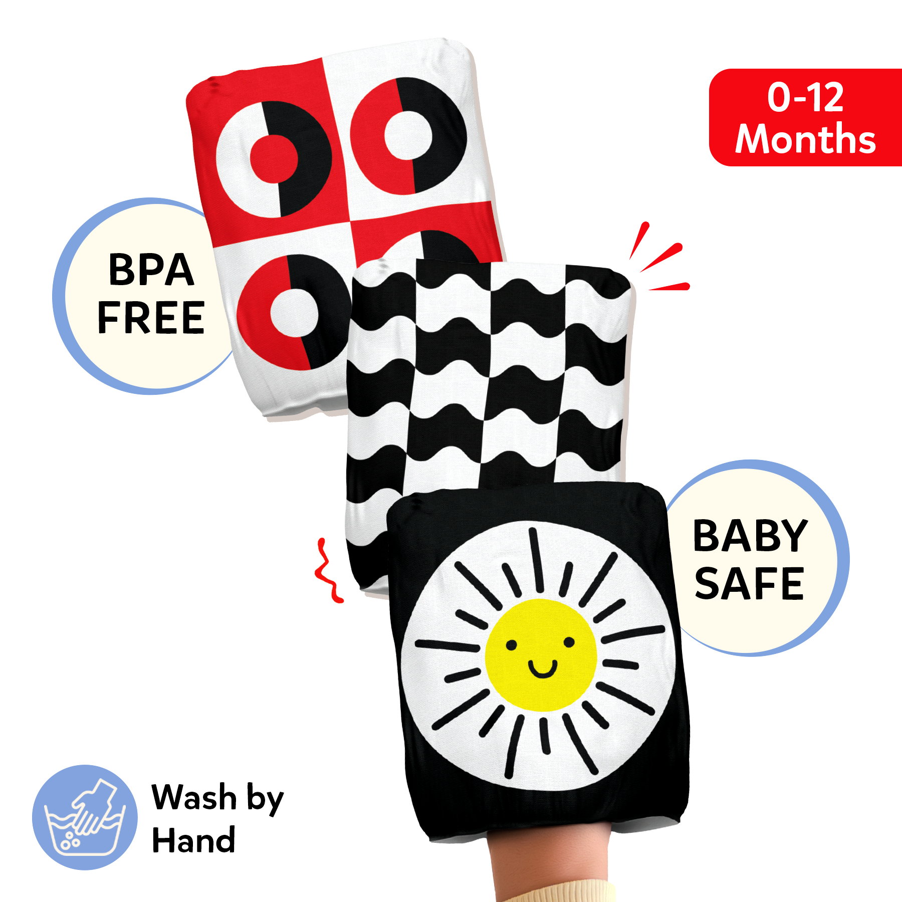 High Contrast Crinkle Toy – 4 Wearable Black & White Sensory Cloth Crinklers