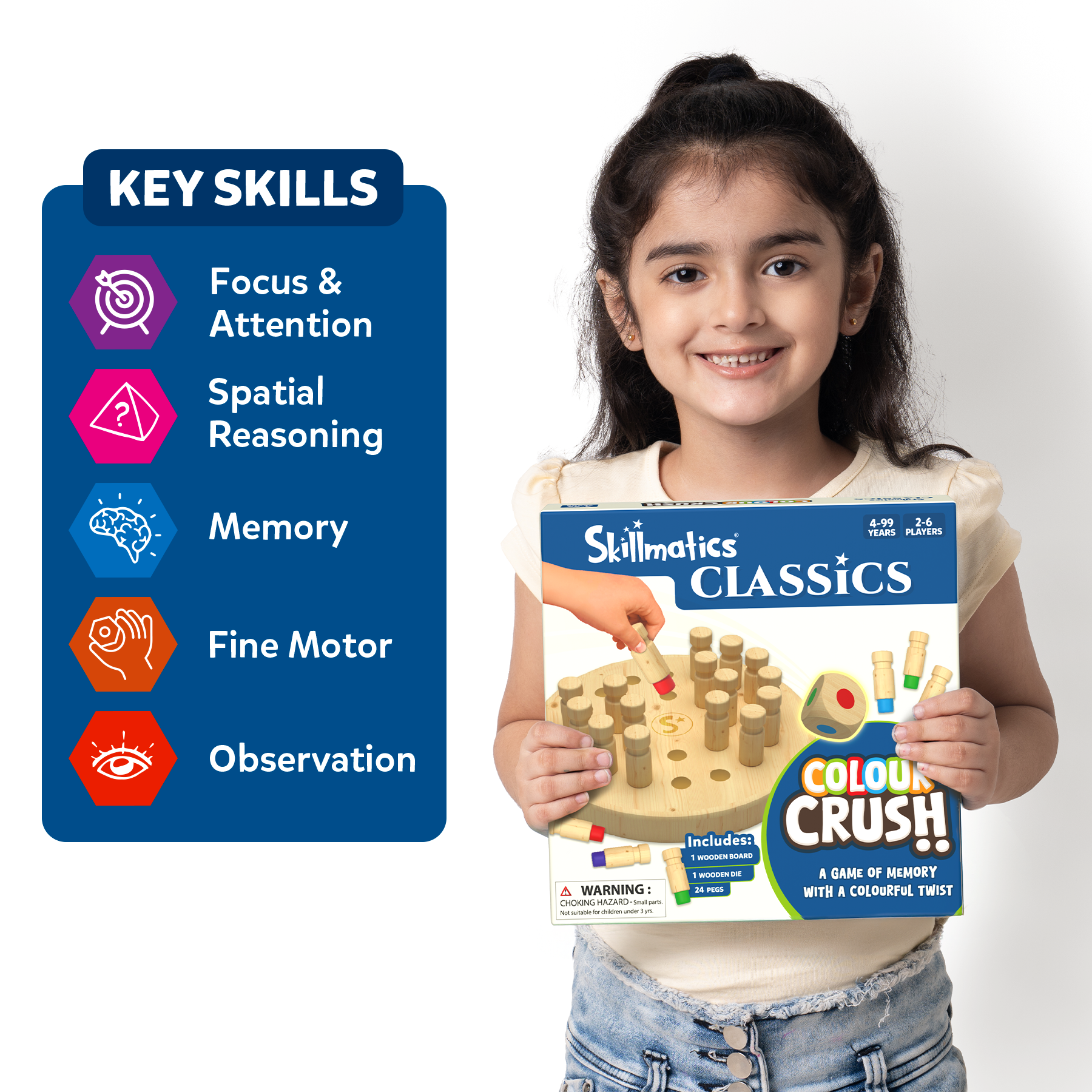 Skillmatics Colour Crush - Thrilling Memory Game, Fast-Paced Board & Travel Game, Fun for Family Game Night, Brain Teasers, Wooden Toys, Gifts for Kids, Teens & Adults, Ages 4, 5, 6, 7, & Up