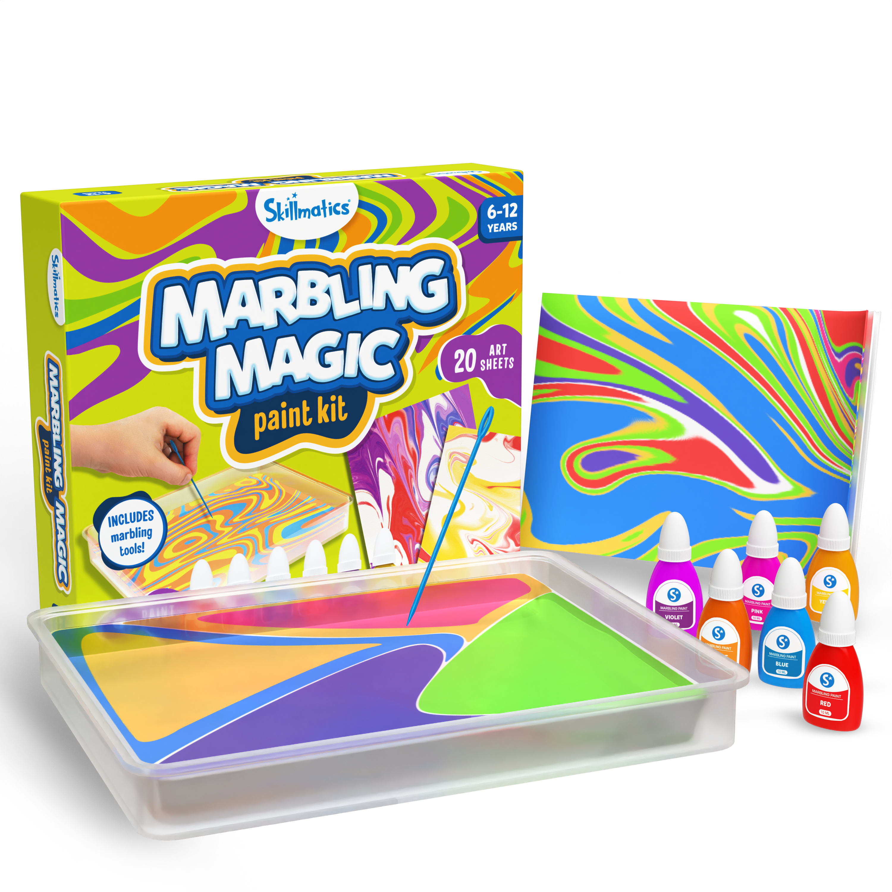 Skillmatics Art & Craft Activity - Marbling Magic Paint Kit, Water Marbling Kit for Kids, Craft Kits & Supplies, DIY Creative Activity, Gifts for Ages 6, 7, 8, 9, 10, 11, 12
