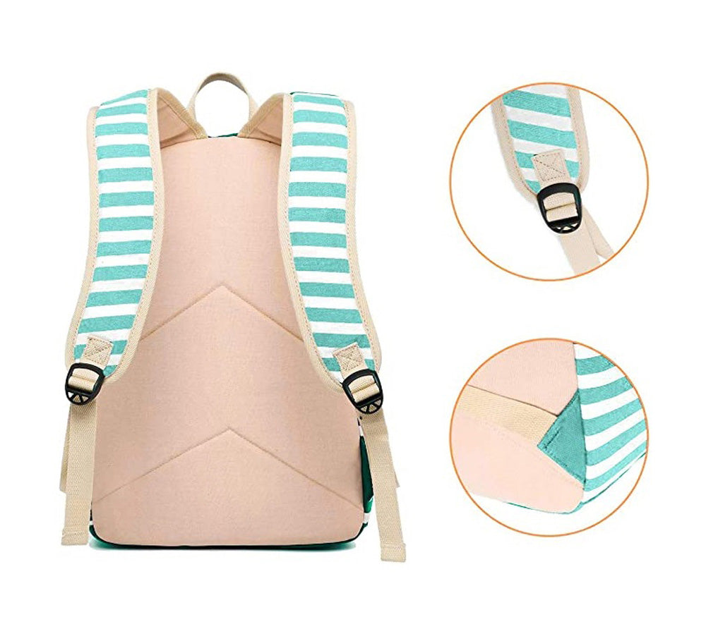 Green Stripes 3 pcs Matching Backpack with Lunch Bag & Stationery Pouch, Mint Green
