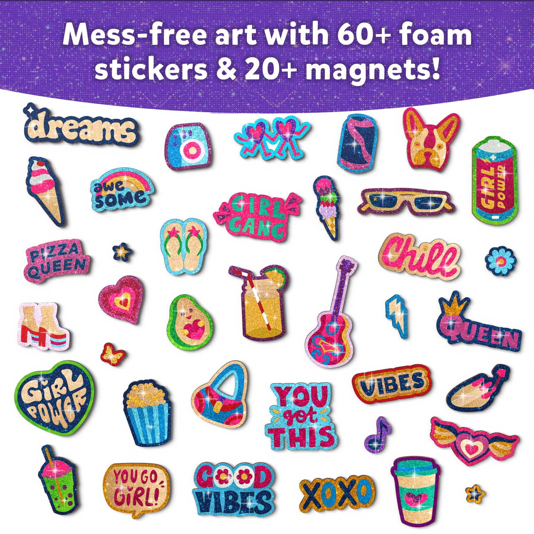 Skillmatics Foil Fun - Girl Power, 20+ DIY Foil Art Magnets, Mess-Free Craft Kit, 60+ Foam Stickers, Creative Activity for Girls, Kids, Tweens, Teens (Ages 7-13), Gifts, Travel, Party Favour