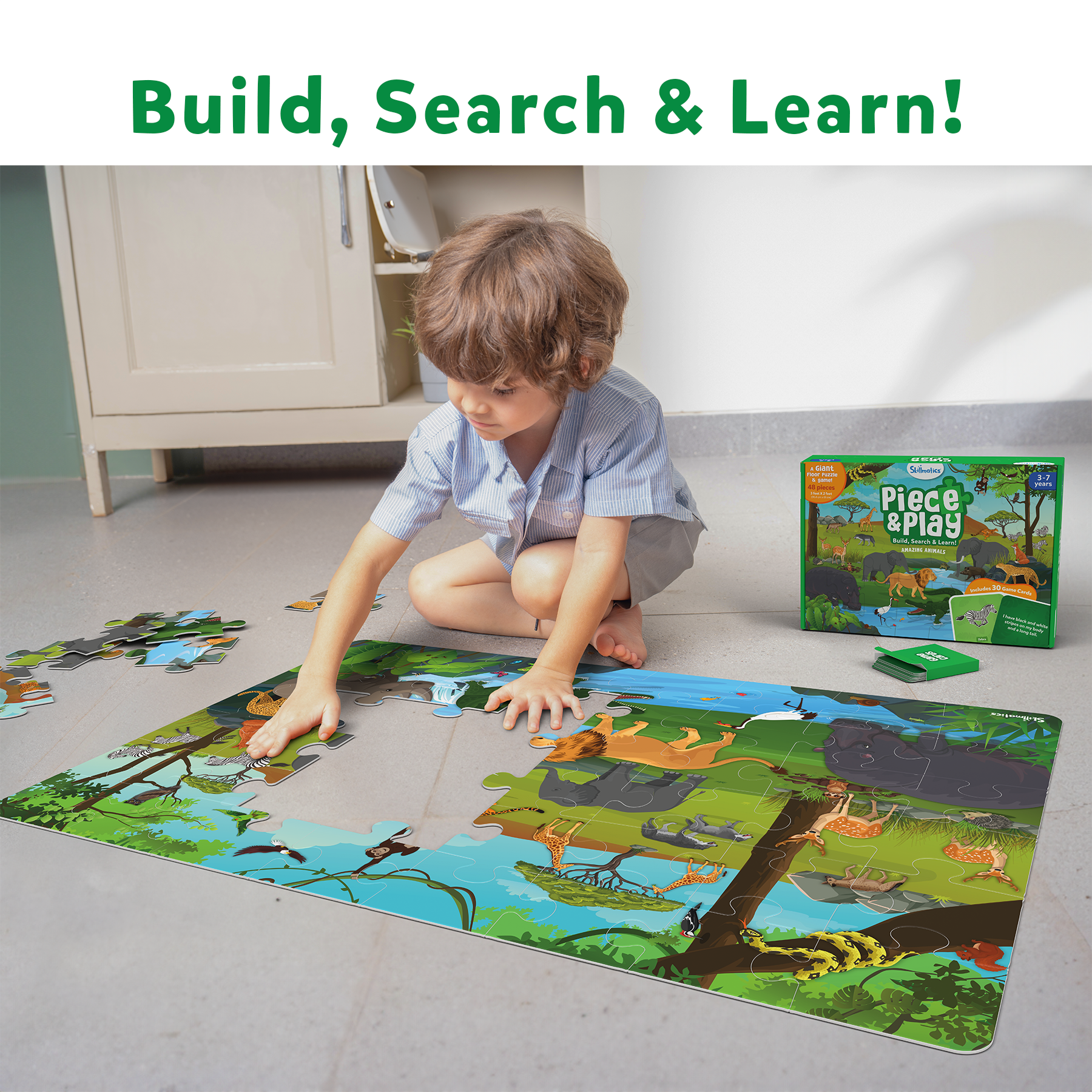 Skillmatics Floor Puzzle & Game - Piece & Play Wild Animals, Jigsaw Puzzle (48 Pieces, 2 X 3 Feet), Ages 3 To 7