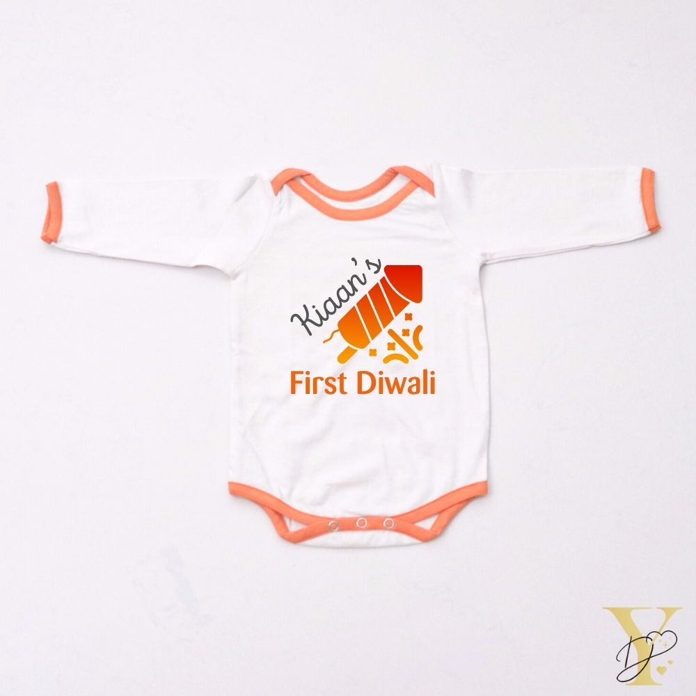 First Diwali Personalised Bodysuit - Full sleeves (Orange Love)