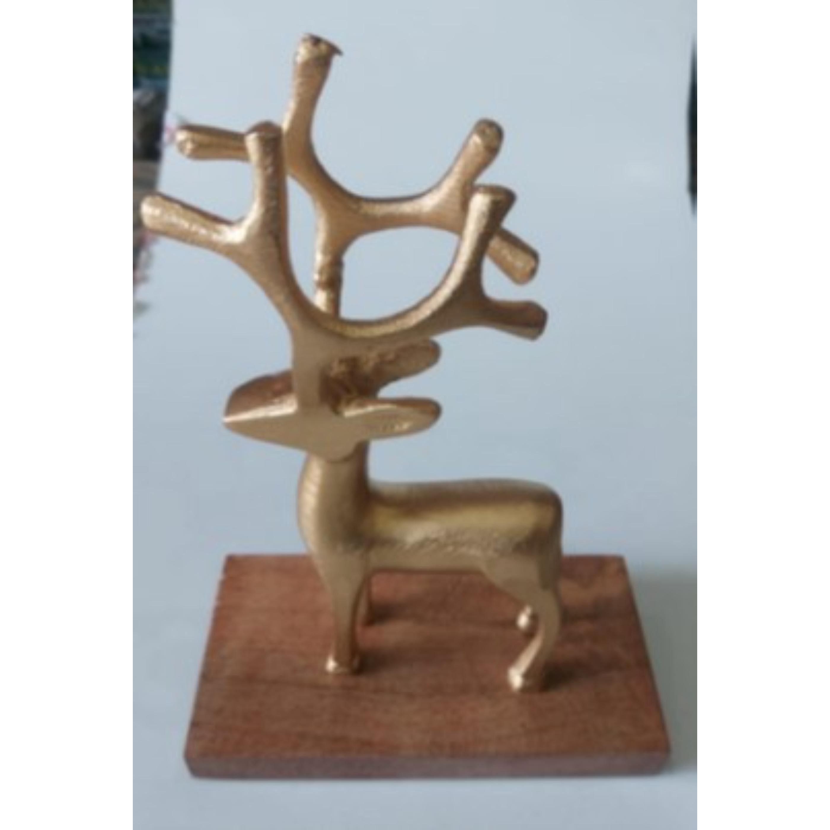 Nordic Christmas Decorations COMET Metal Table Top Reindeer With Wooden Base