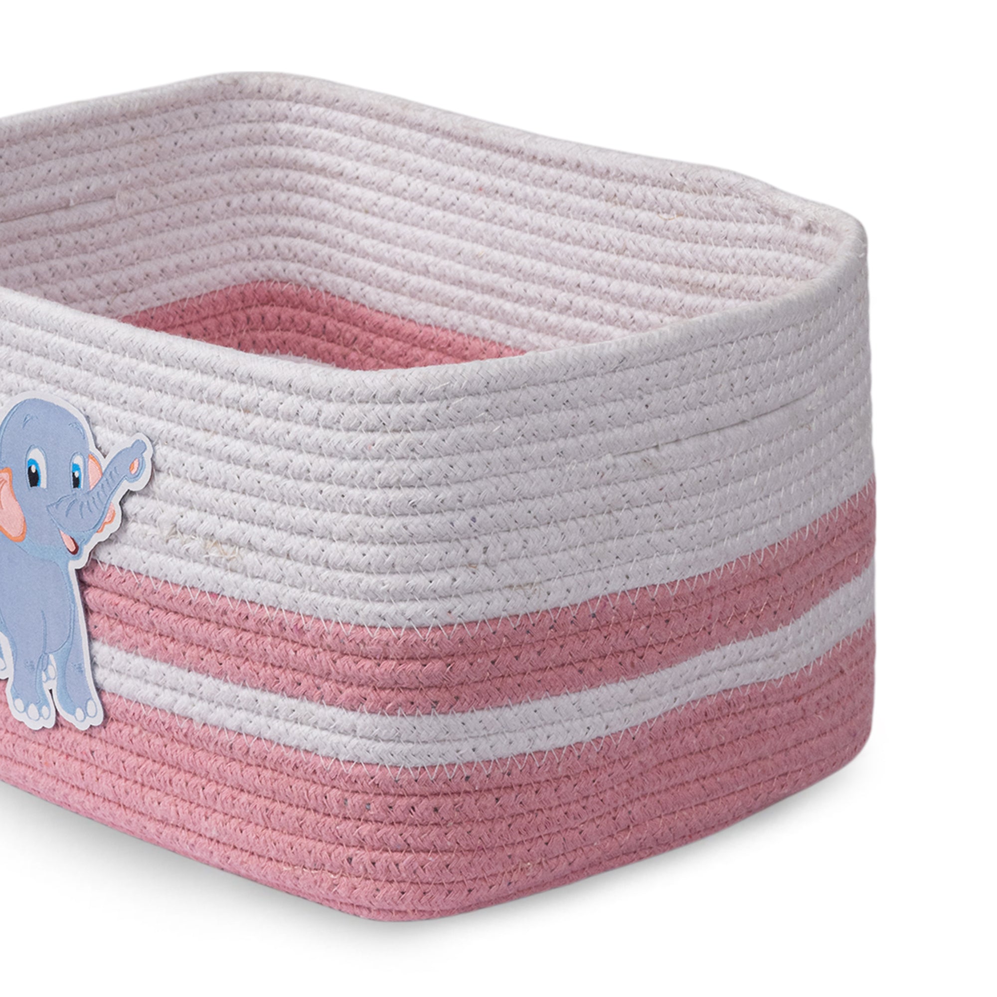 Cotton Rope Animal Kingdom Rectangular Pink Toy Storage Basket
