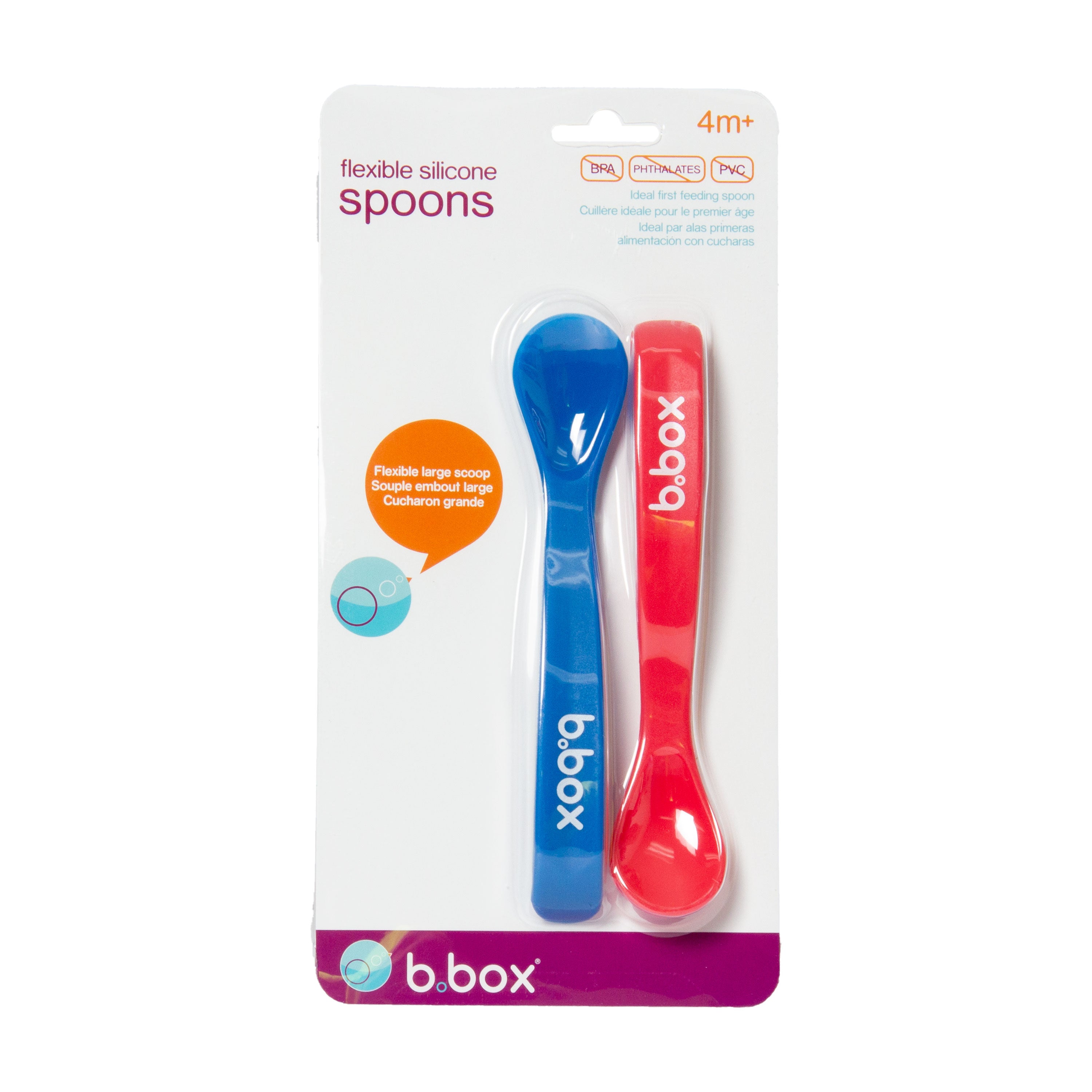 B.Box Baby Soft Bite Flexible Spoon Set Pack of 2 Red Blue