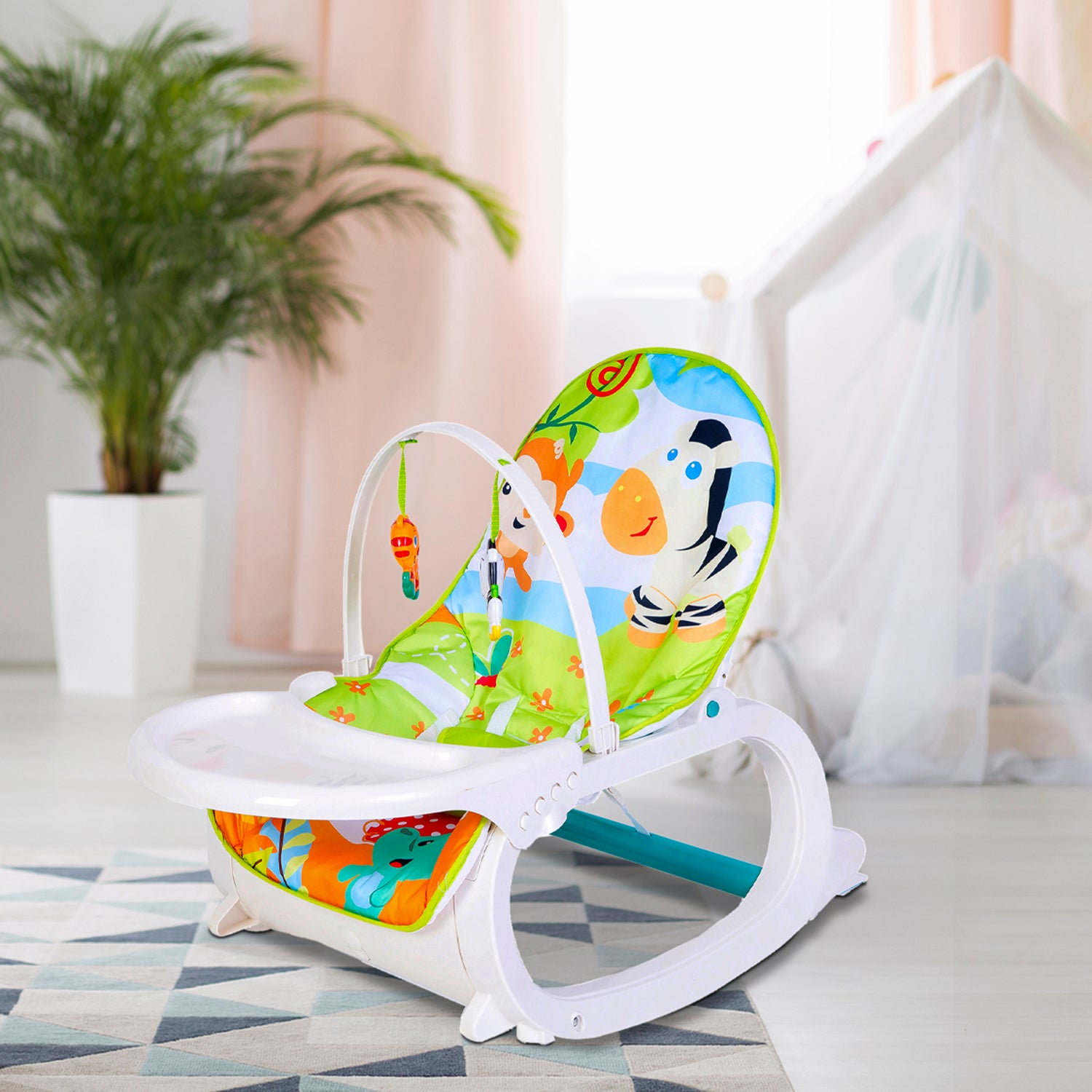 Baby Moo 2 In 1 Rocker Cum Feeding Chair 20 Kg Pink /Green