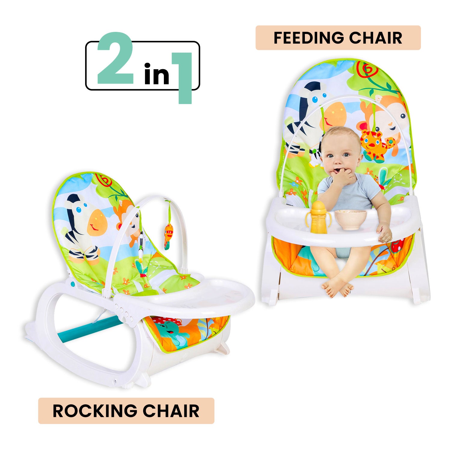 Baby Moo 2 In 1 Rocker Cum Feeding Chair 20 Kg Pink /Green