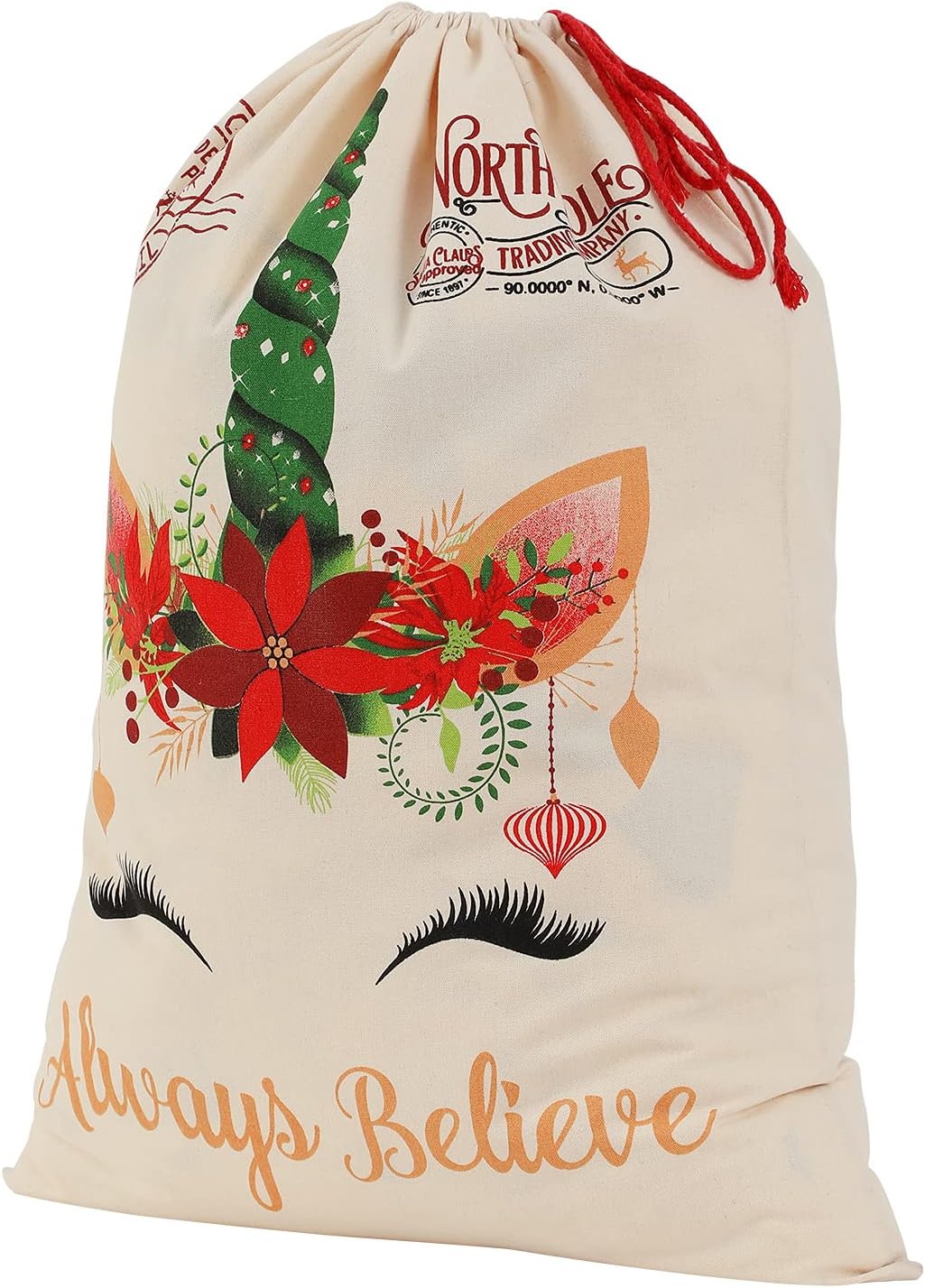 Christmas Sacks- Unicorn With Flowers