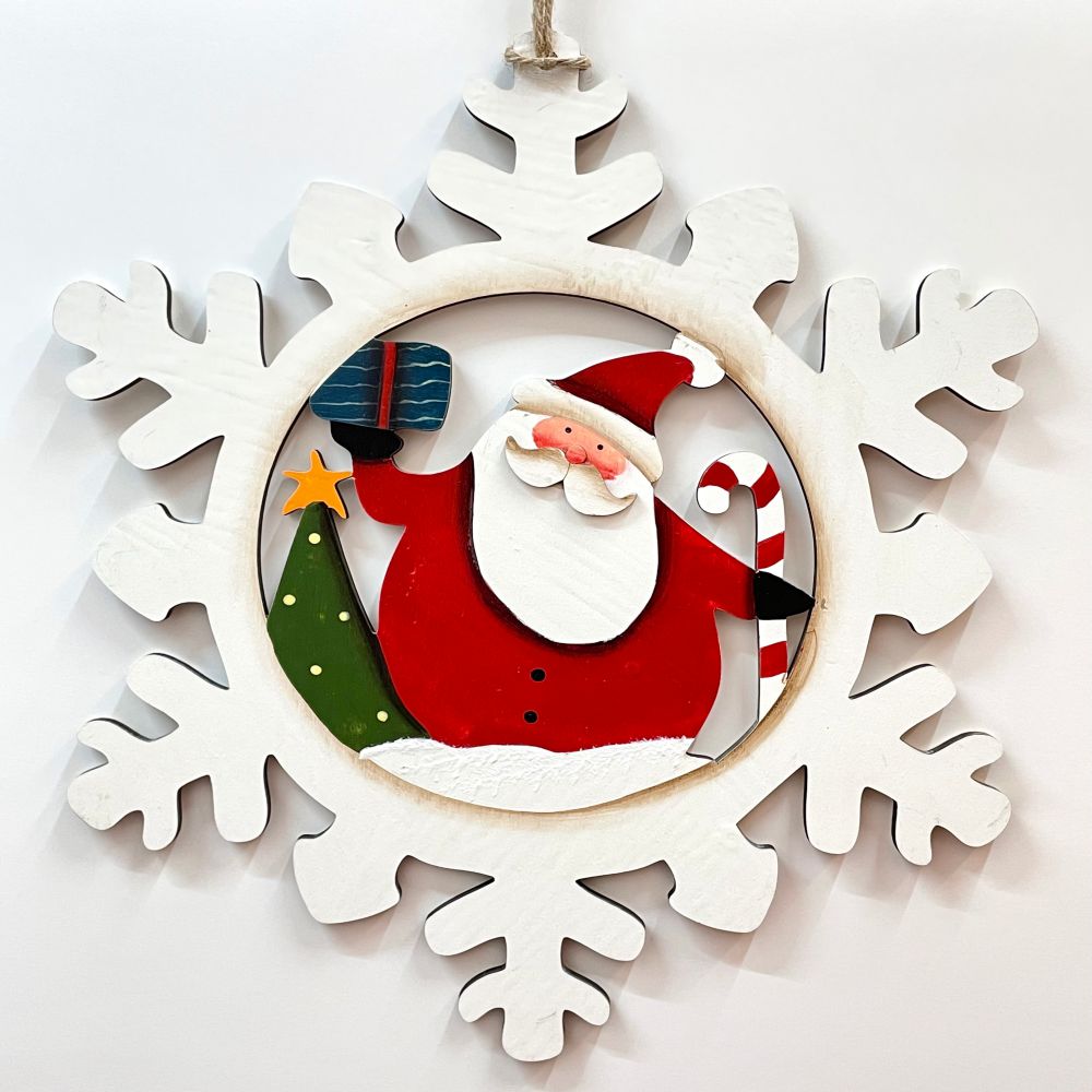 Wooden Santa In A Snowflake Wall / Door Hanging