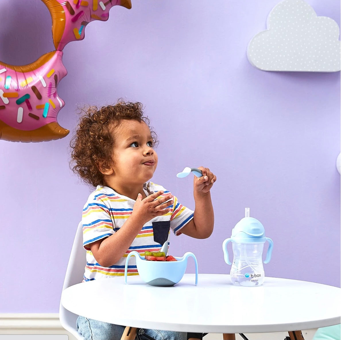 B.Box Toddler Fork & Spoon Cutlery Set - Bubblegum Light Blue