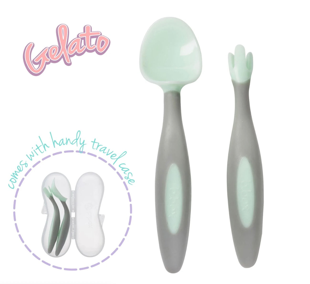 B.Box Toddler Fork & Spoon Cutlery Set - Pistachio Light Green