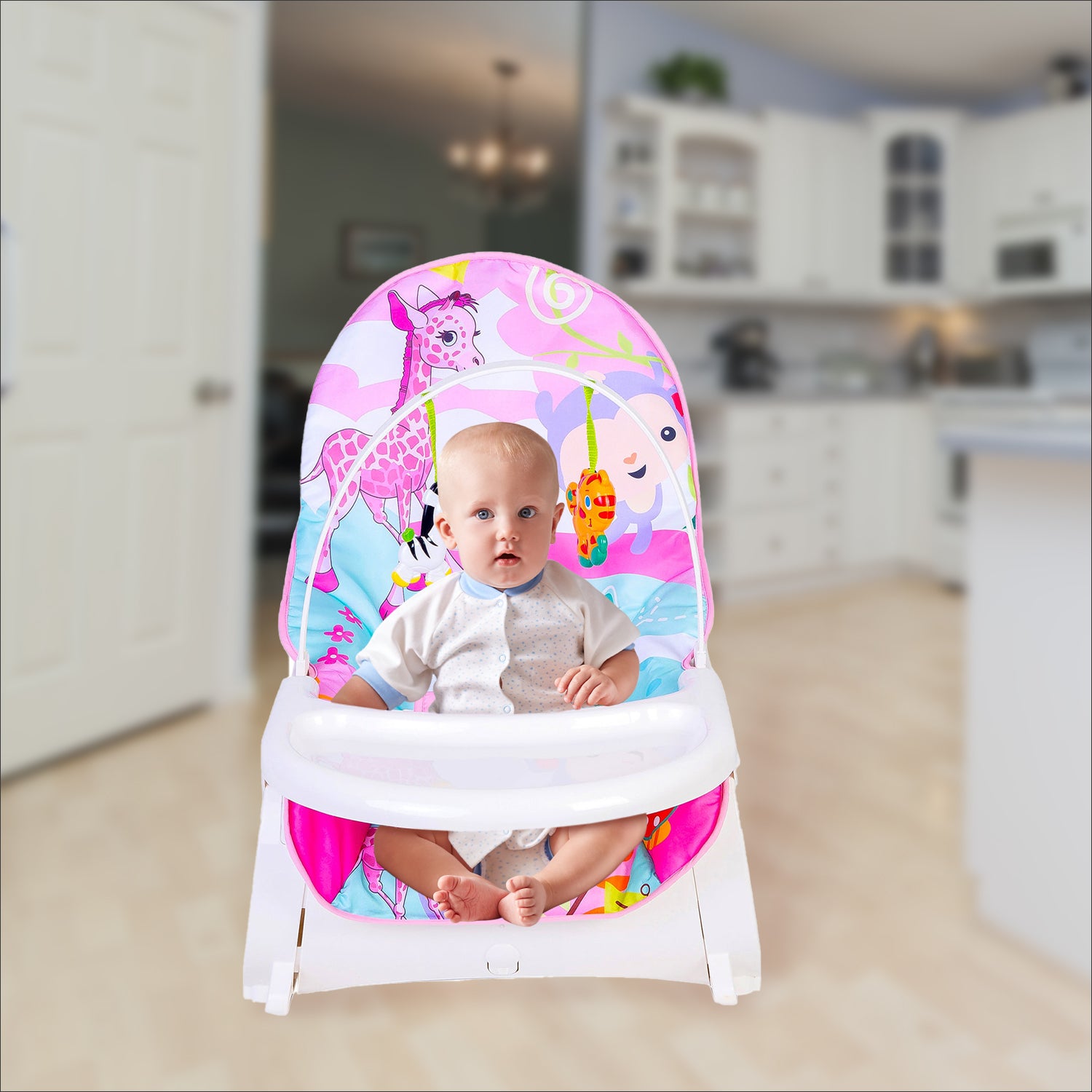 Baby Moo 2 In 1 Rocker Cum Feeding Chair 20 Kg Pink /Green