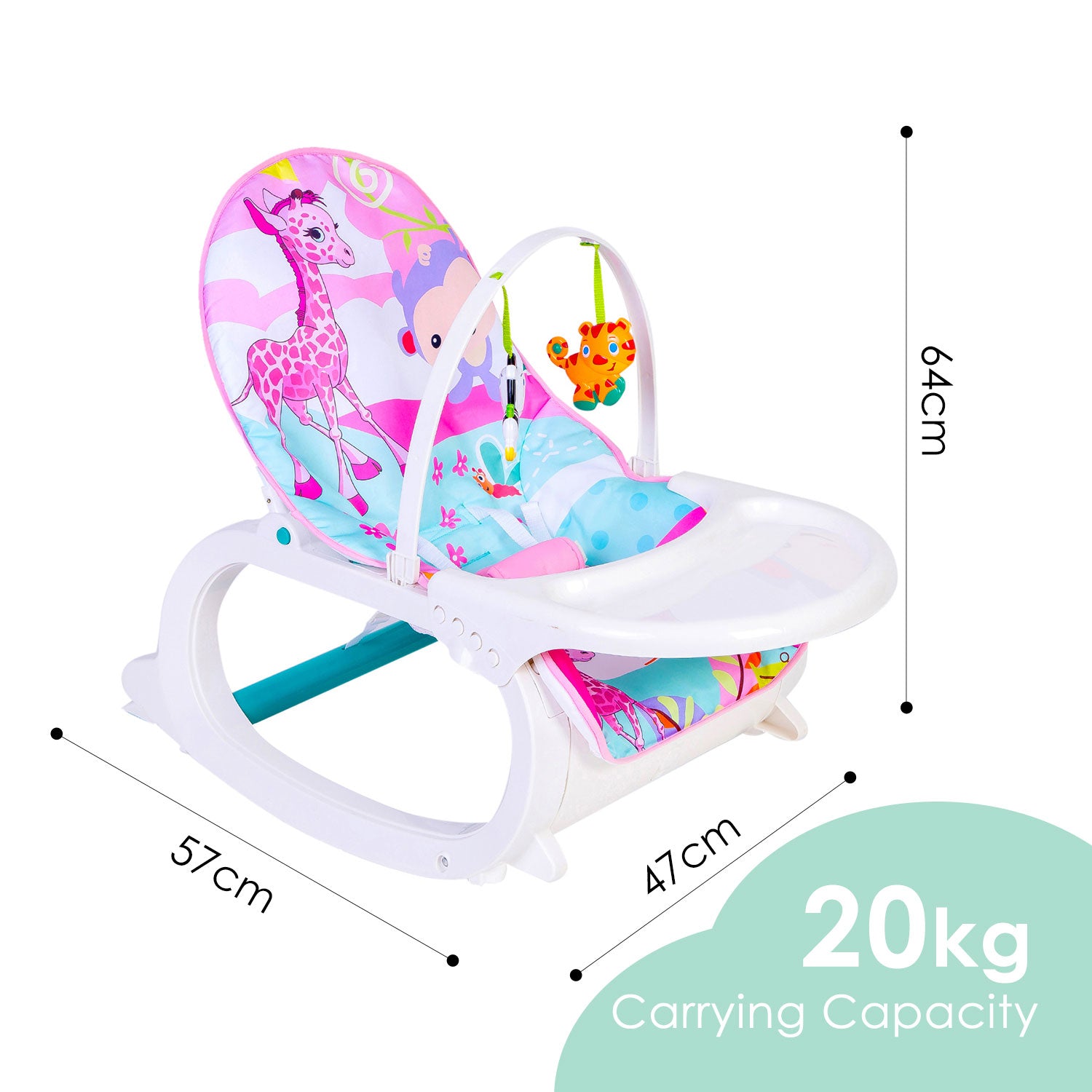 Baby Moo 2 In 1 Rocker Cum Feeding Chair 20 Kg Pink /Green