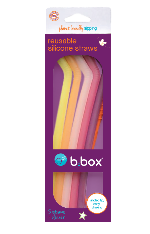 B.box Reusable Silicone Straw-Very Berry  Pack of 5