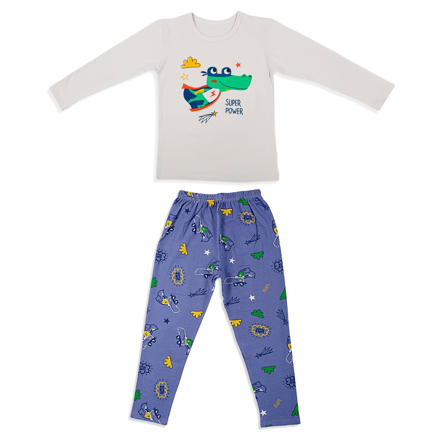 Night Suit Cotton Tshirt And Pyjama Super Frog Grey - Baby Moo