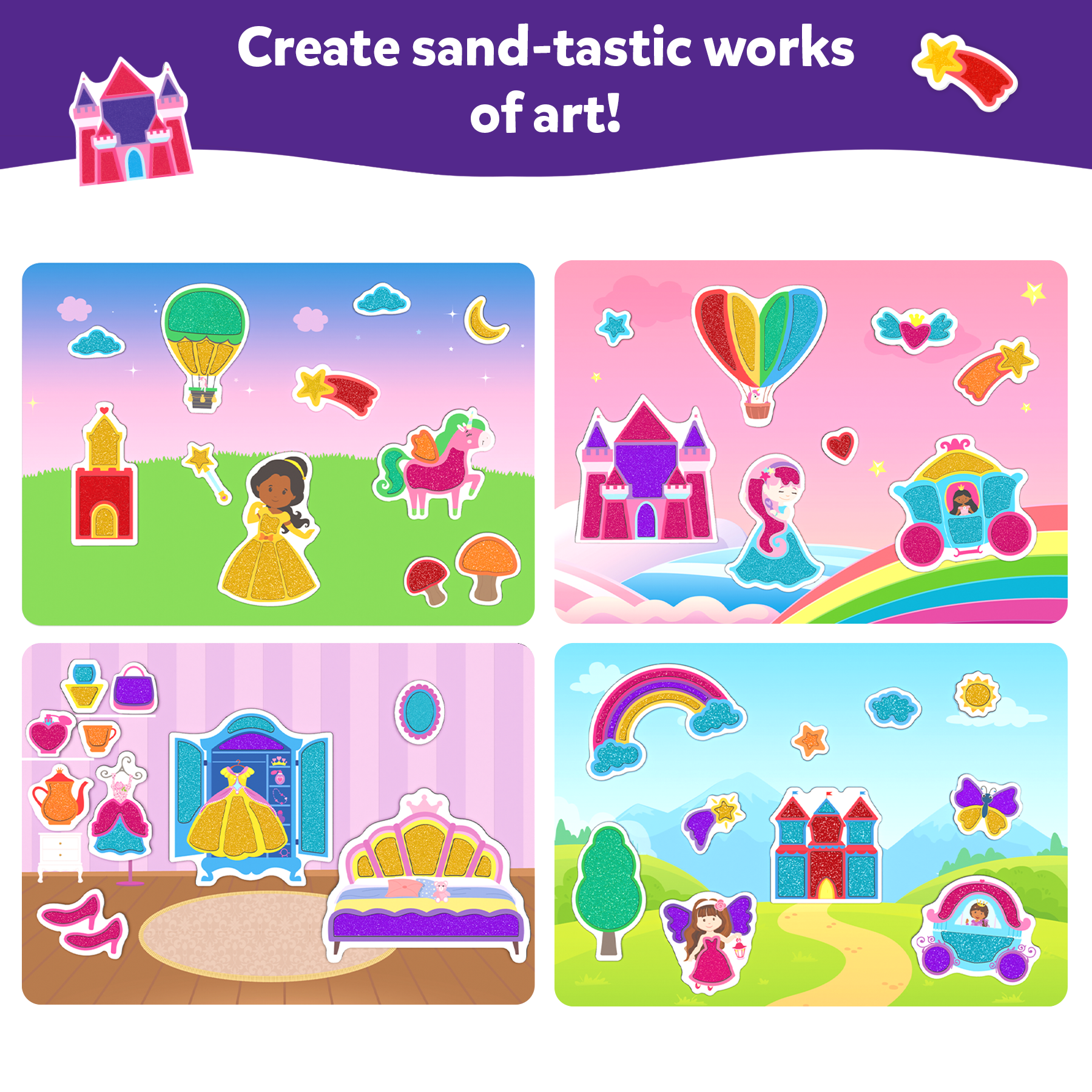 Skillmatics Art & Craft Activity - Sand-Tastic Art Unicorns & Princesses, Mess-Free Sand Art for Kids, Craft Kits & Supplies, DIY Creative Activity, Gifts for Girls & Boys Ages 4, 5, 6, 7, 8, 9, 10