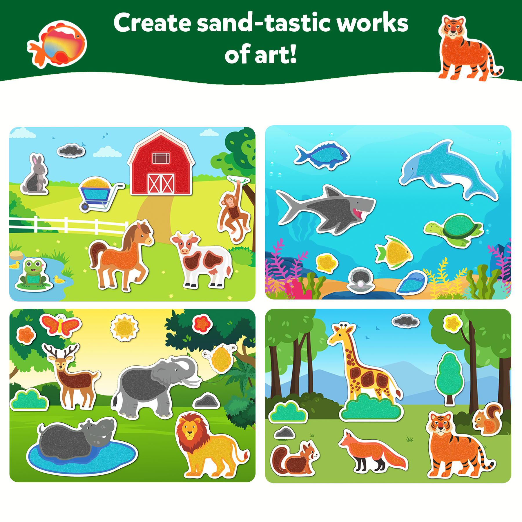 Skillmatics Art & Craft Activity - Sand-Tastic Art Animals, Mess-Free Sand Art for Kids, Craft Kits & Supplies, DIY Creative Activity, Gifts for Girls & Boys Ages 4, 5, 6, 7, 8, 9, 10