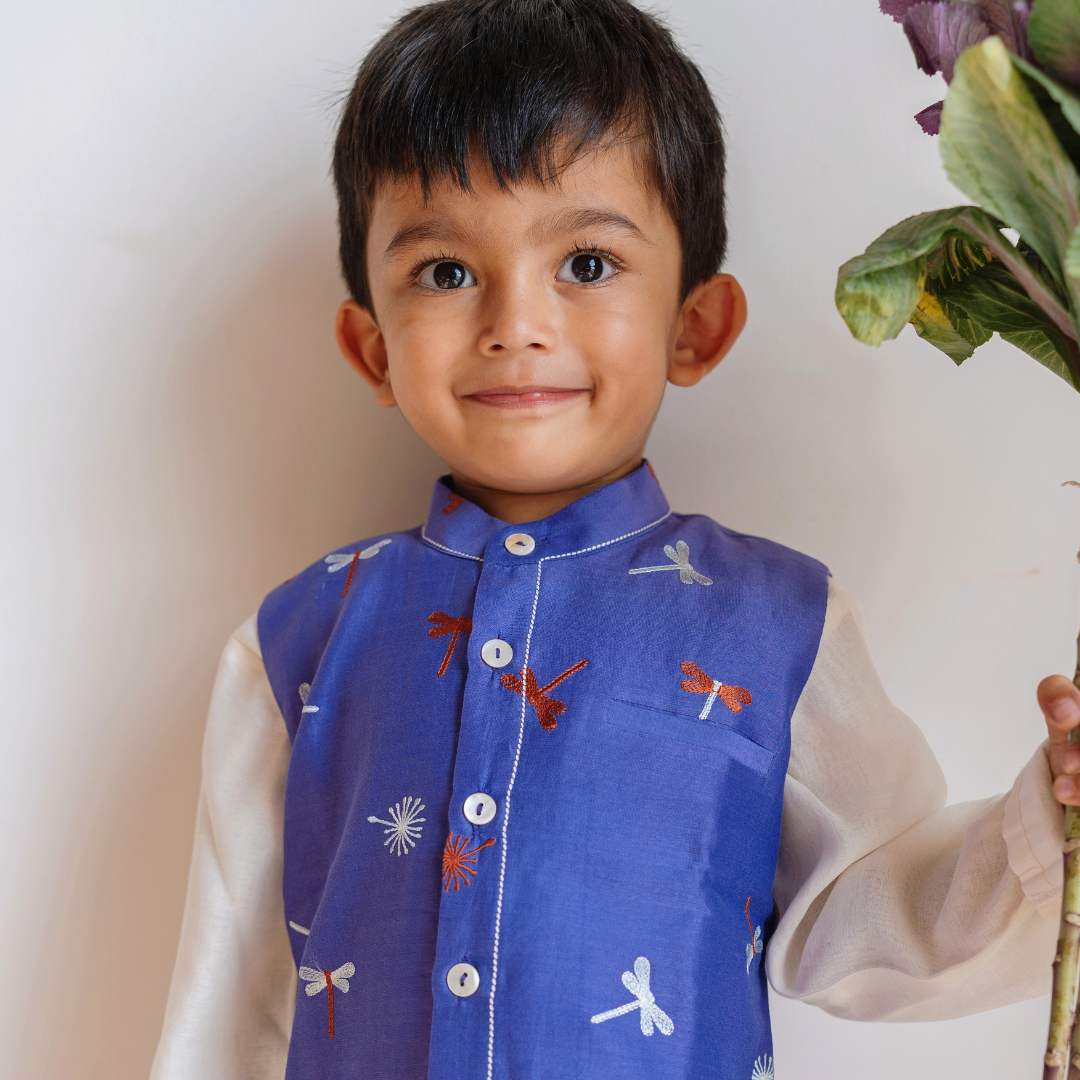 Chanderi Kurta Pyjama & Bandi Set