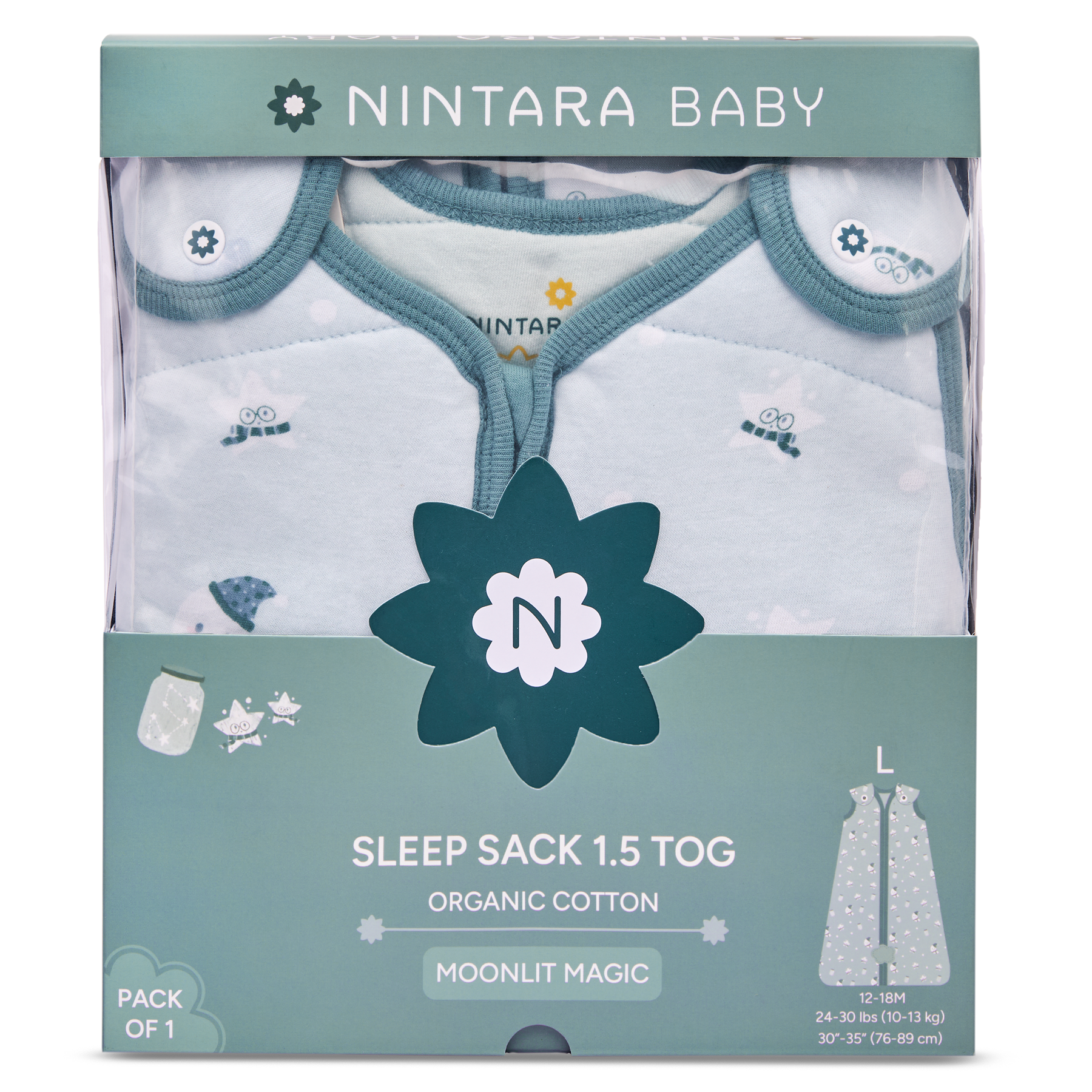 Nintara Baby 1.5 TOG Sleep Sack - Premium Organic Cotton, Soft, Breathable, Wearable Blanket for Newborns, Infants & Toddlers (0-24 Months), Unisex Baby Sleeping Bag, Gifts for Babies