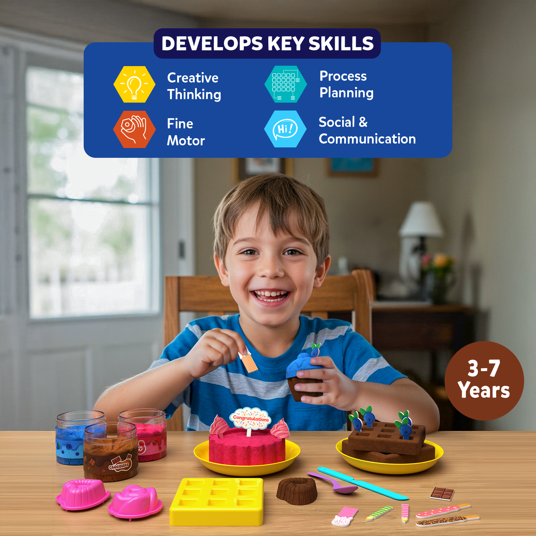 Skillmatics Sand Desserts Set - Sensory Toy & Pretend Dessert Shop Play Kit for Kids, Creative Sand Art Activity with Moulds, Plates & Toppings, Gifts for Boys & Girls Ages 3, 4, 5, 6, 7