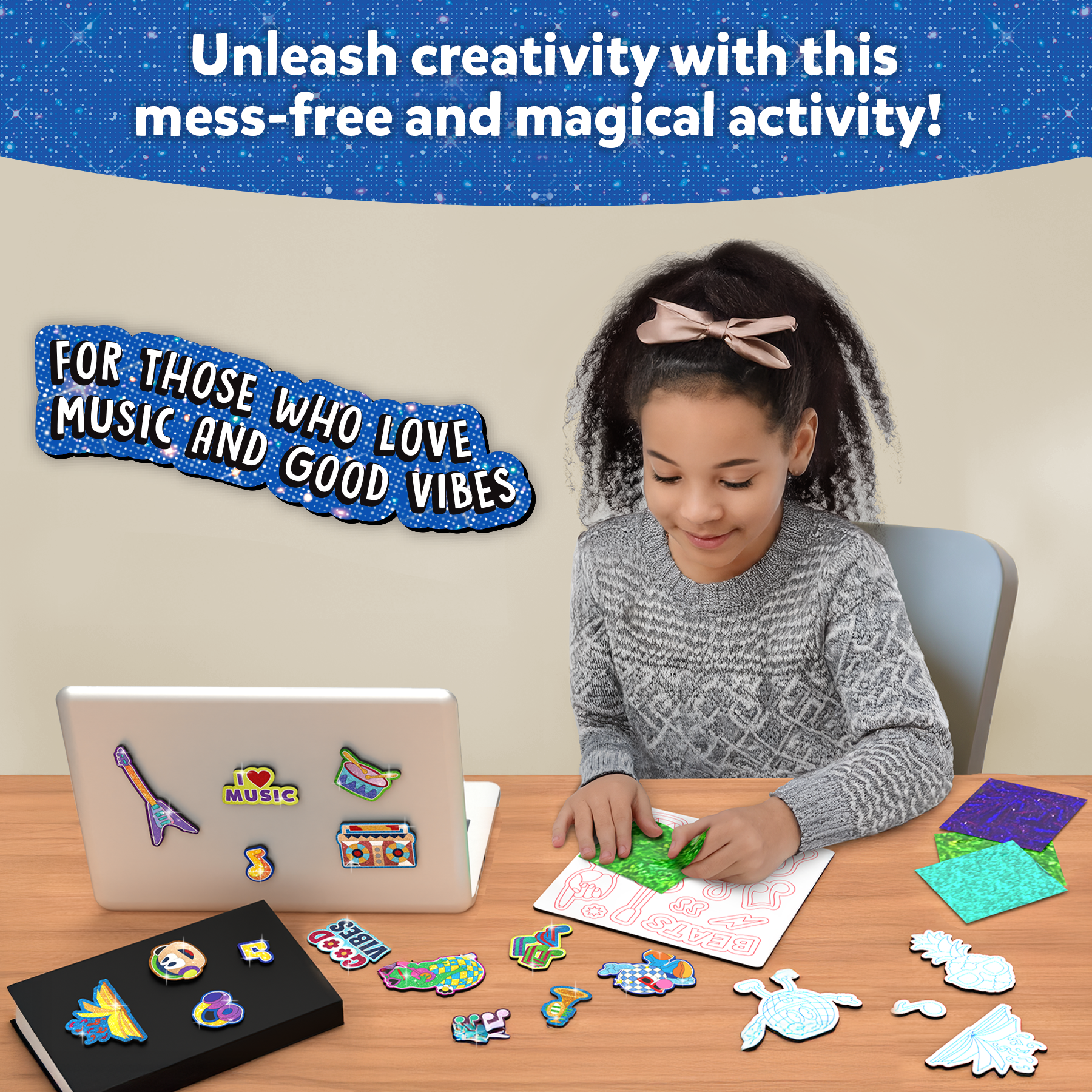 Skillmatics Foil Fun - Groovy Beats, 20+ DIY Foil Art Magnets, Mess-Free Craft Kit, 60+ Foam Stickers, Creative Activity for Kids, Tweens, Teens (Ages 7-13), Adults, Gifts, Travel, Party Favour