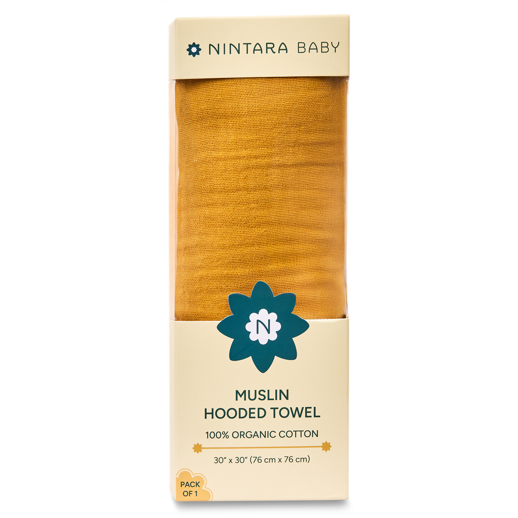 Nintara Baby Hooded Towel - 100% Organic Premium Muslin Cotton, 30" x 30" (76 cm x 76 cm), Ultra-Absorbent, Soft, Breathable, Hypoallergenic, Multipurpose, Gifts for Babies & Infants