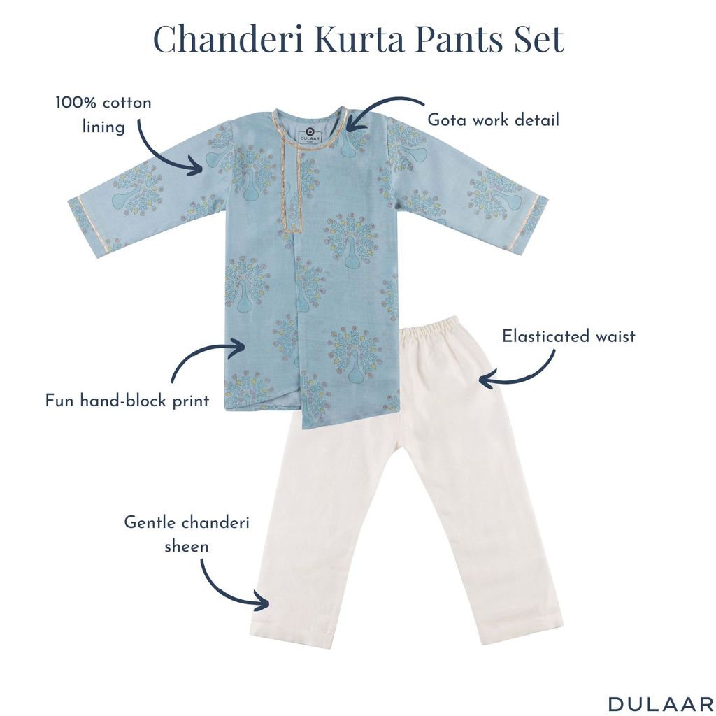 Chanderi Kurta Pyjama Set | Hand-Block Printed (Gota Work)