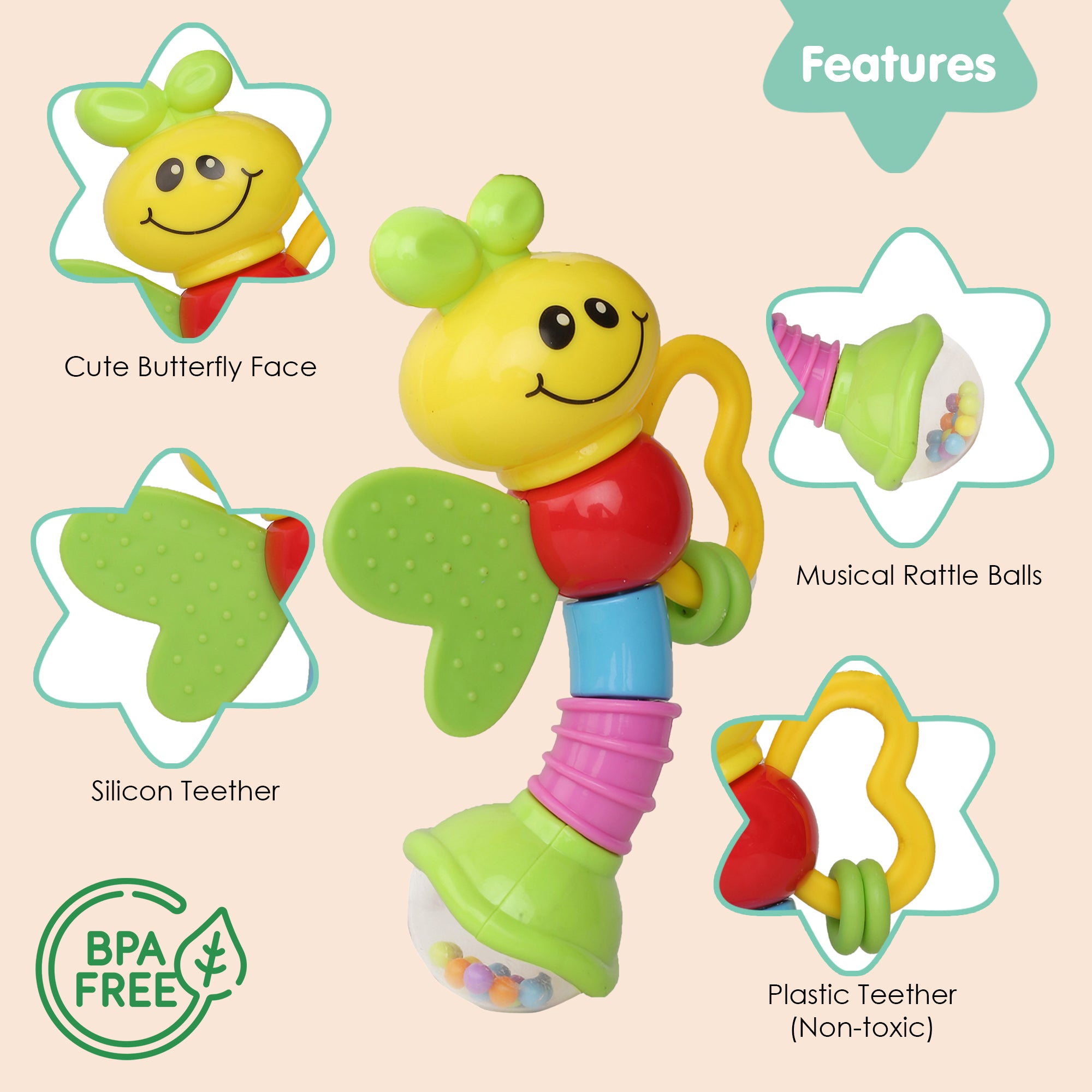 Baby Moo Butterfly Multicolour Rattle Toy