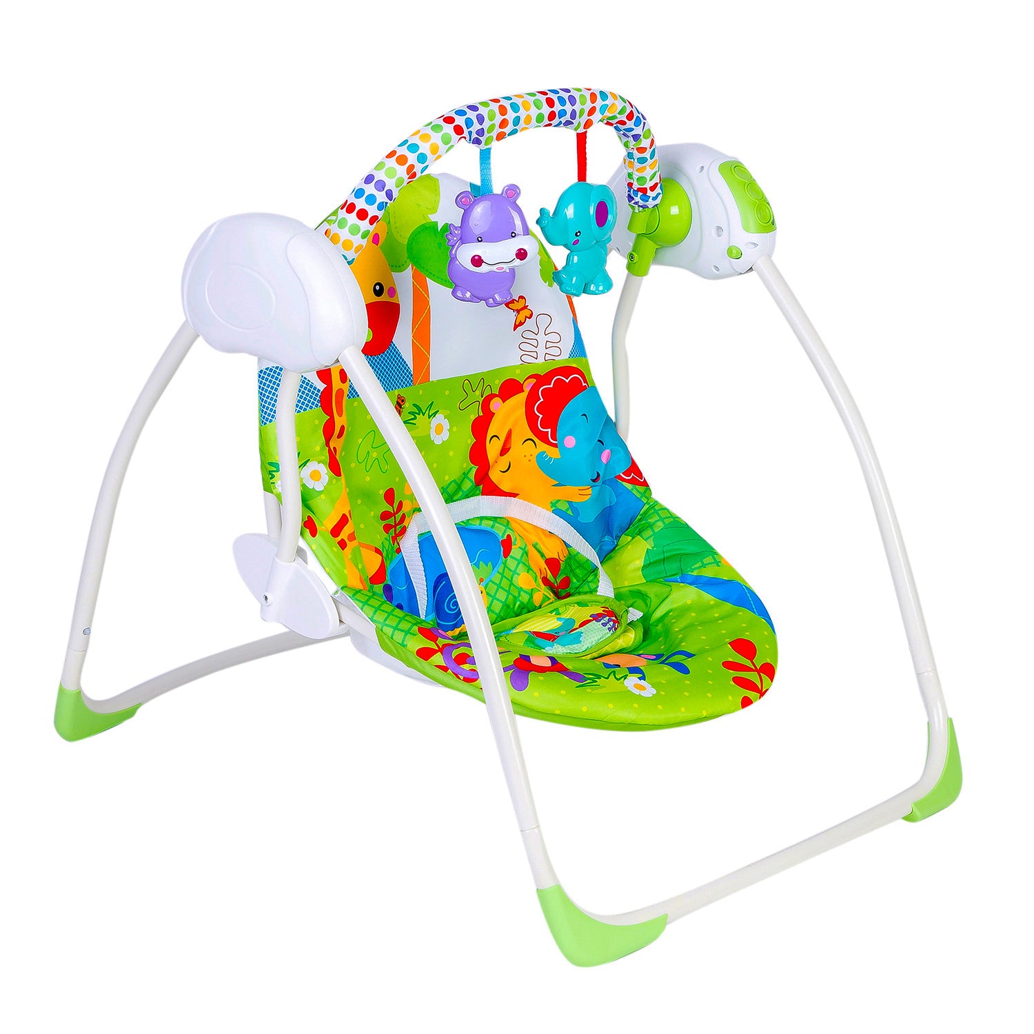 Baby Moo Bright Stars Foldable Musical Comfortable Swing With Animals Green