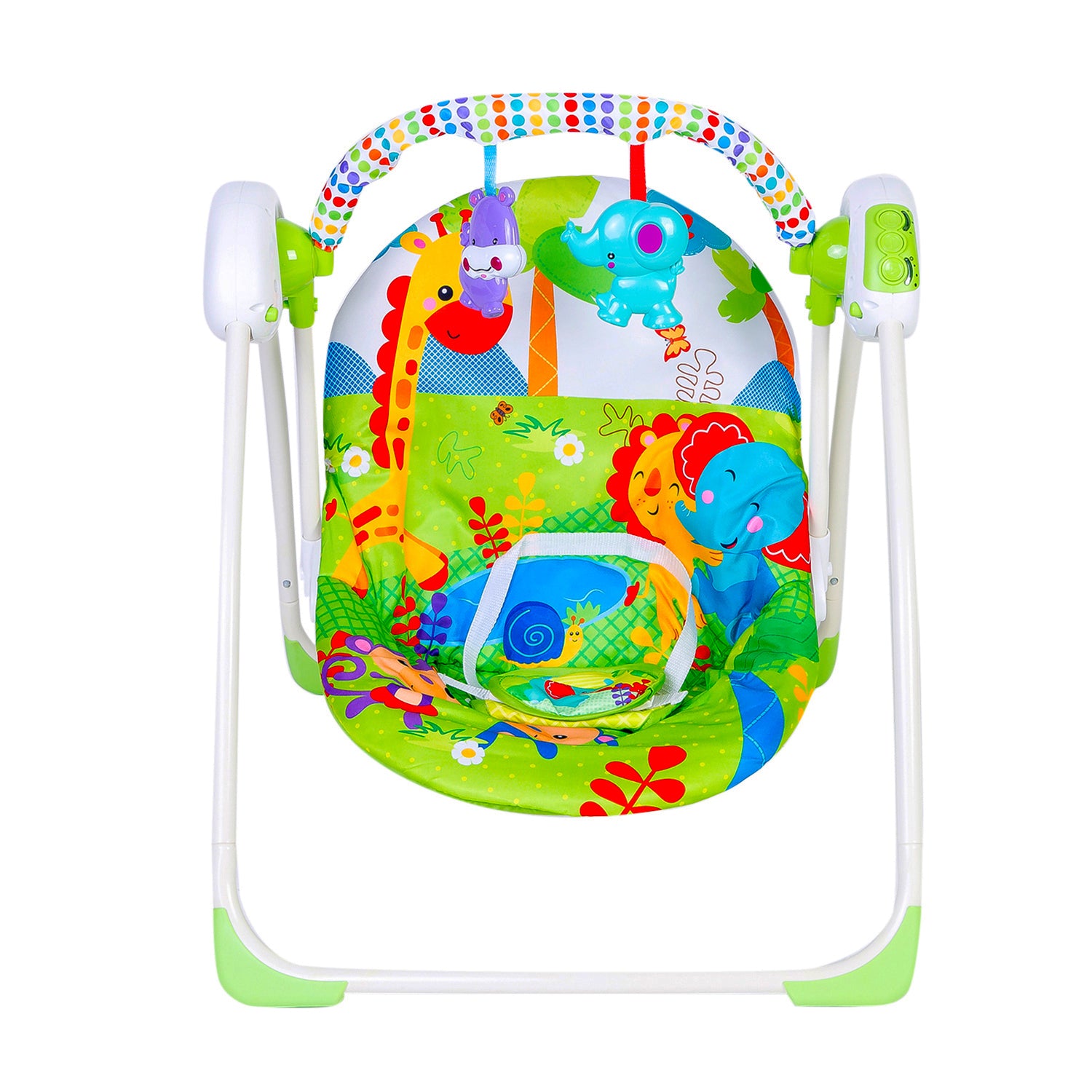 Baby Moo Bright Stars Foldable Musical Comfortable Swing With Animals Green